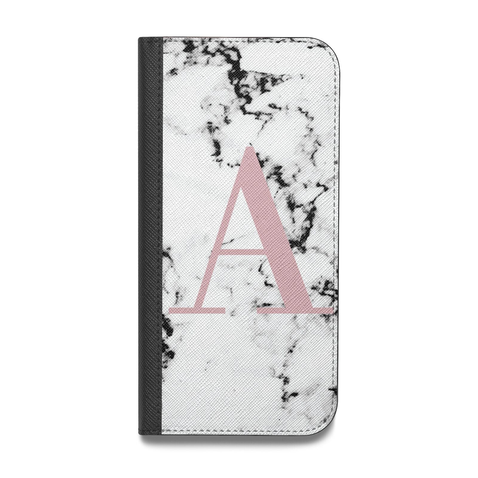 Marble Effect Pink Initial Personalised Vegan Leather Flip Samsung Case