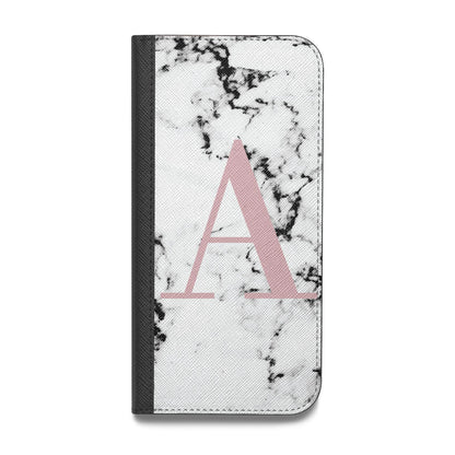 Marble Effect Pink Initial Personalised Vegan Leather Flip iPhone Case