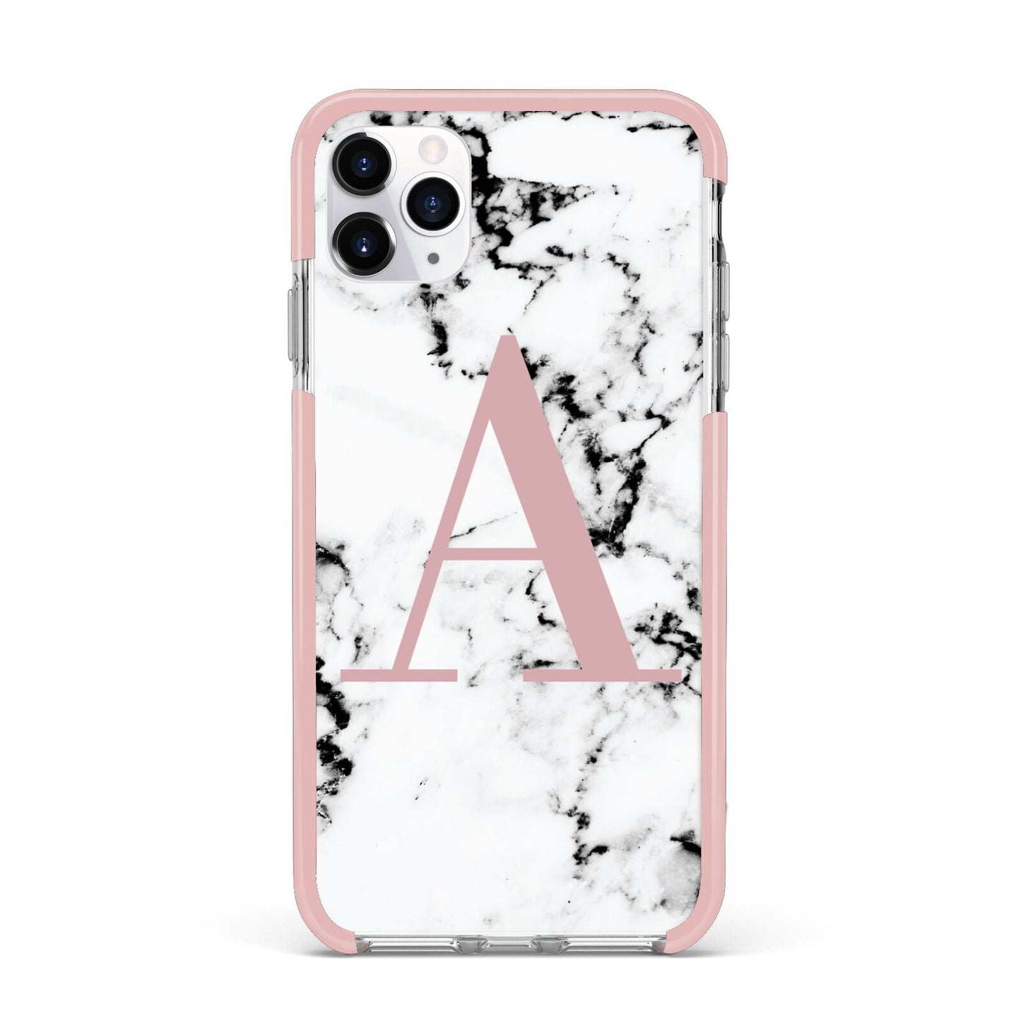 Marble Effect Pink Initial Personalised iPhone 11 Pro Max Impact Pink Edge Case