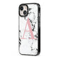 Marble Effect Pink Initial Personalised iPhone 13 Black Impact Case Side Angle on Silver phone