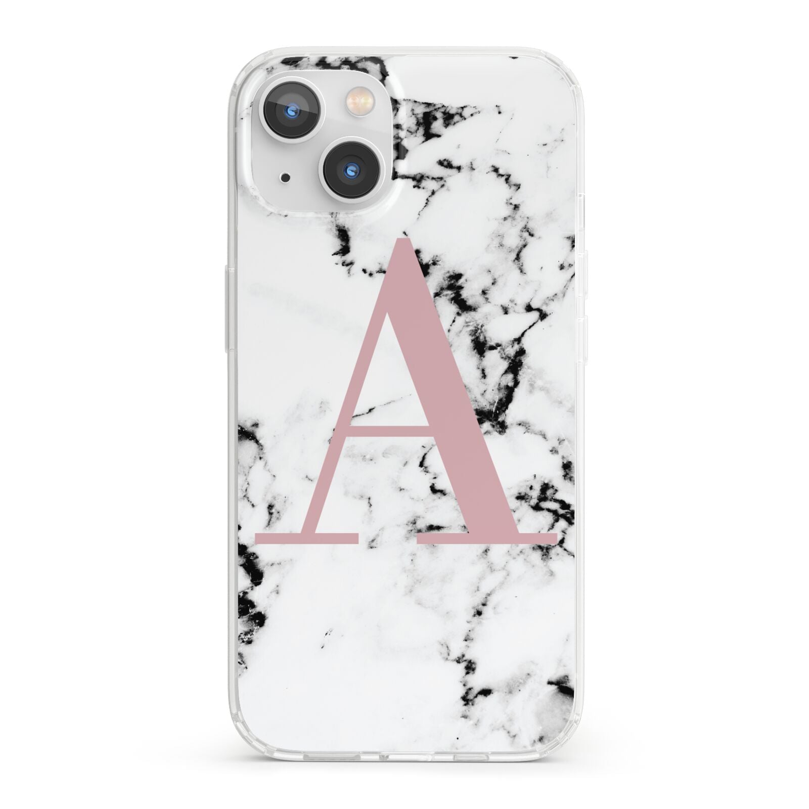 Marble Effect Pink Initial Personalised iPhone 13 Clear Bumper Case