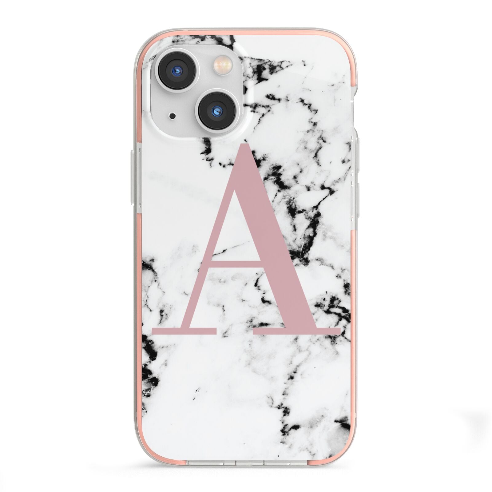 Marble Effect Pink Initial Personalised iPhone 13 Mini TPU Impact Case with Pink Edges