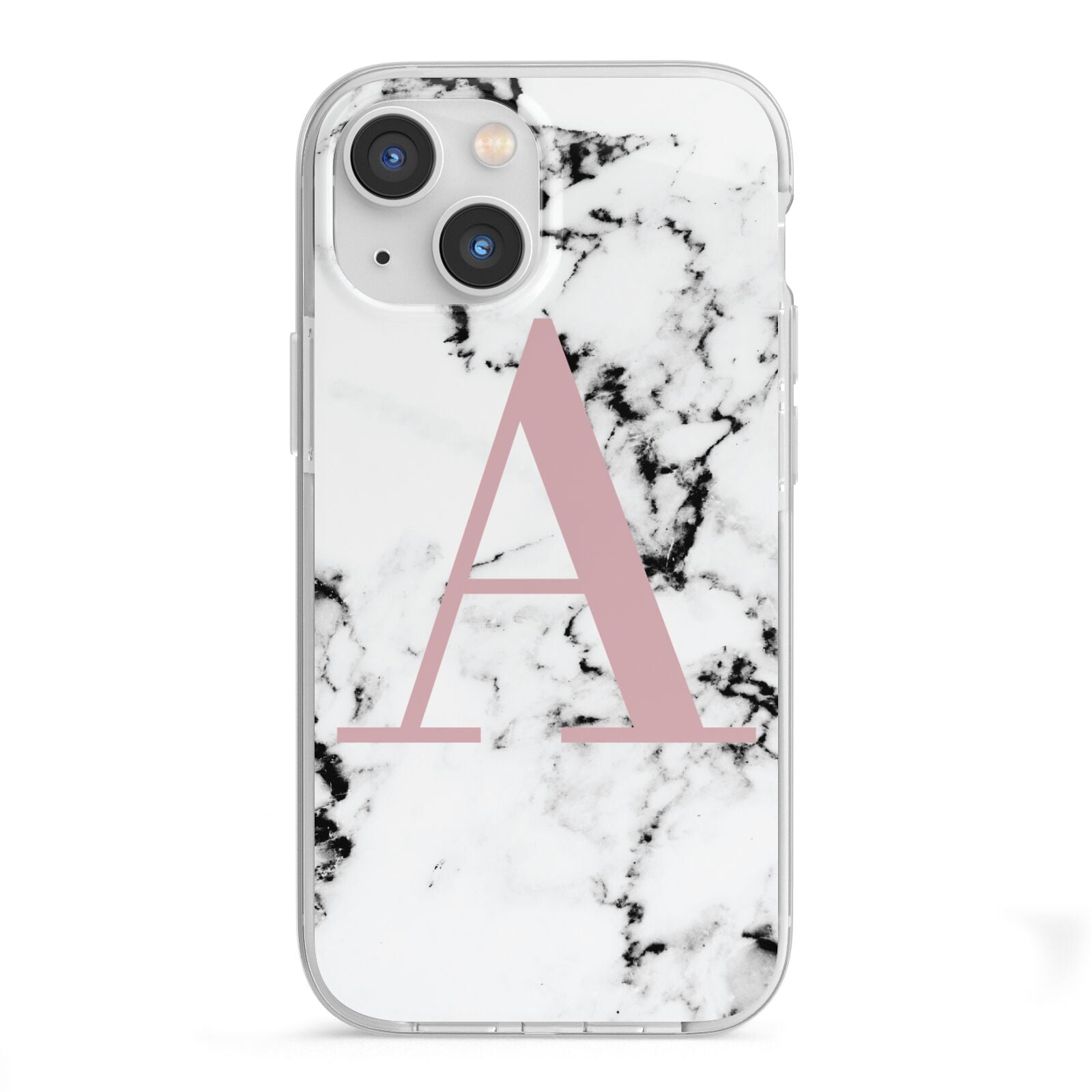 Marble Effect Pink Initial Personalised iPhone 13 Mini TPU Impact Case with White Edges