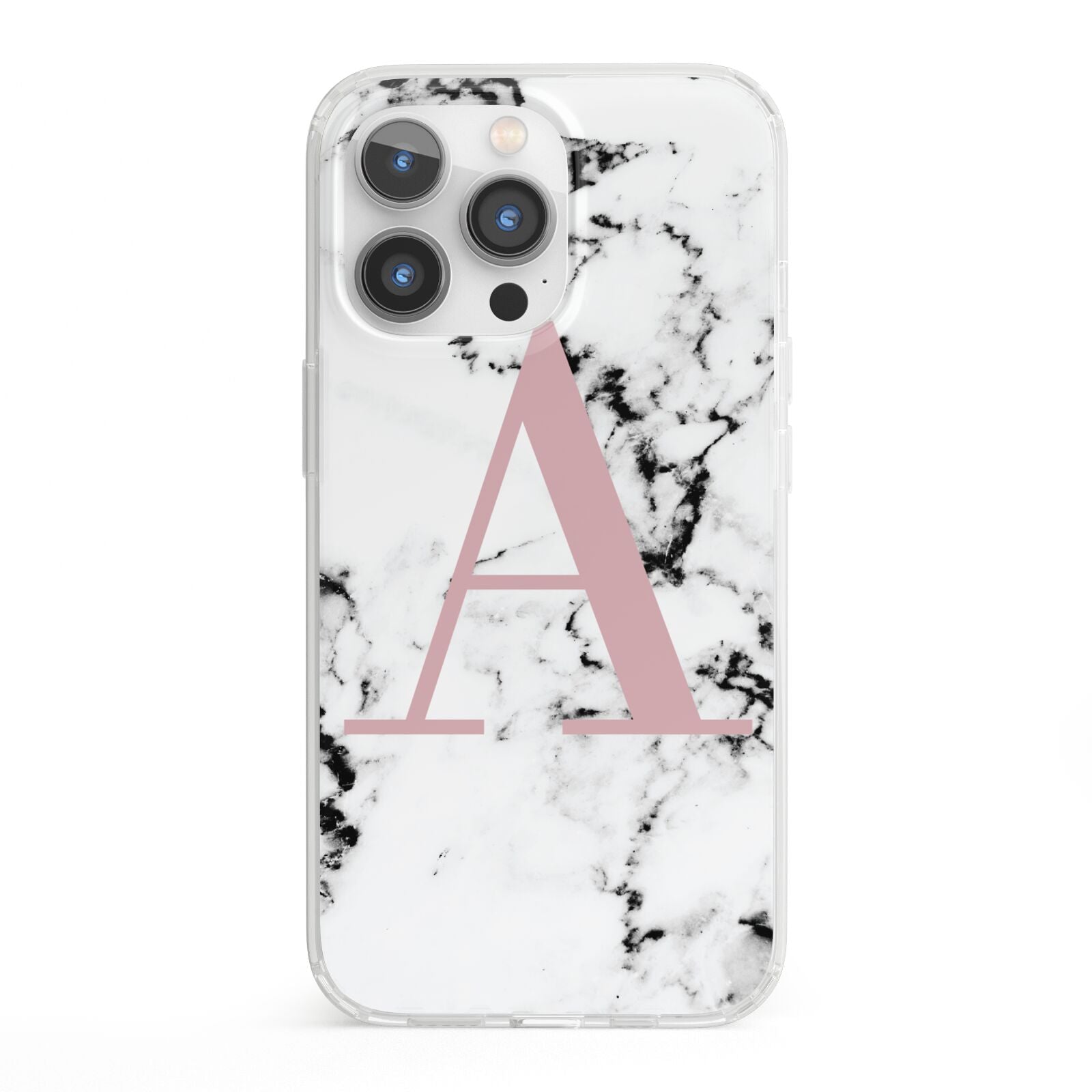 Marble Effect Pink Initial Personalised iPhone 13 Pro Clear Bumper Case