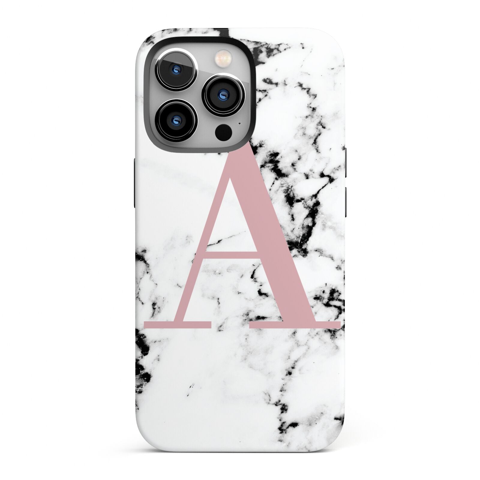Marble Effect Pink Initial Personalised iPhone 13 Pro Full Wrap 3D Tough Case