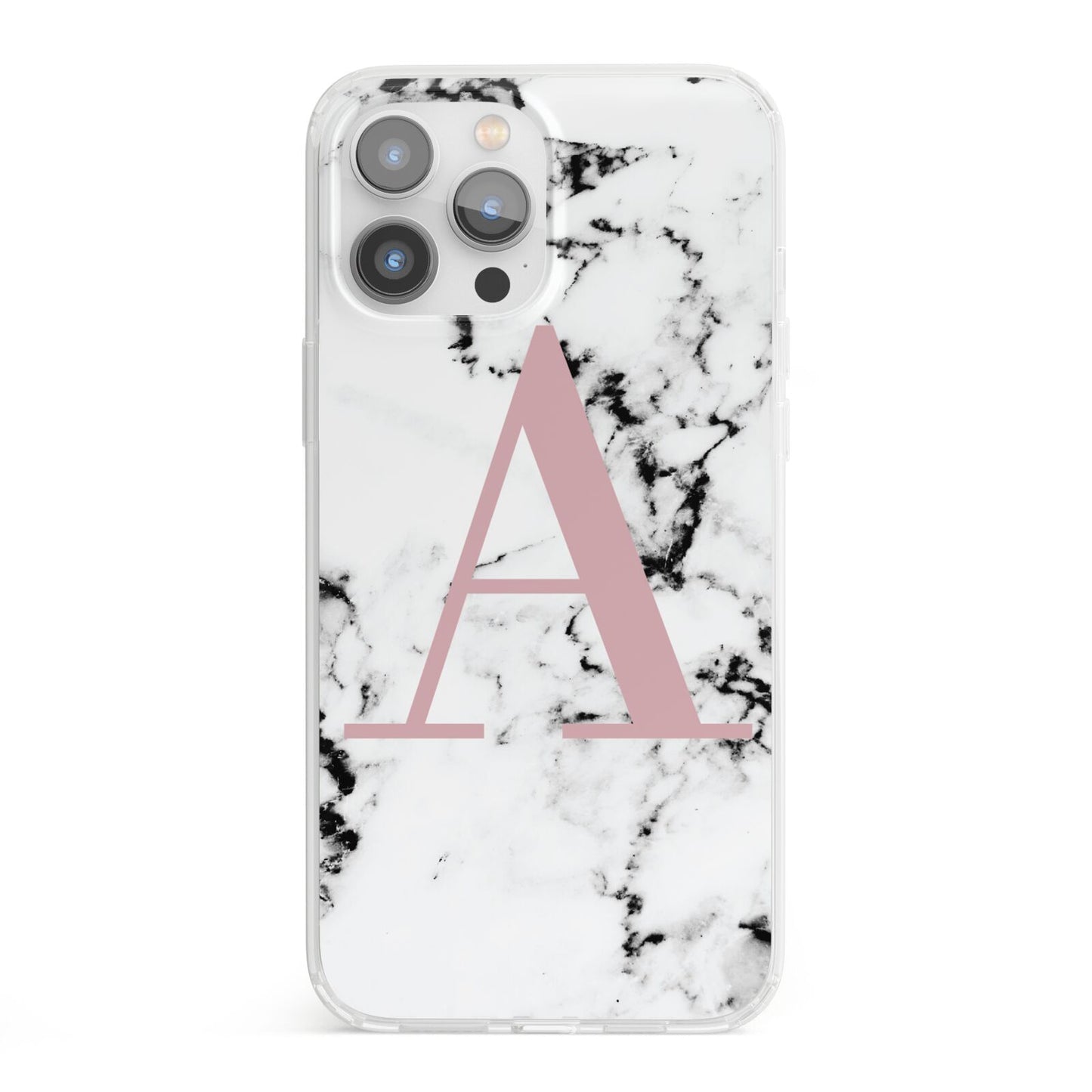 Marble Effect Pink Initial Personalised iPhone 13 Pro Max Clear Bumper Case