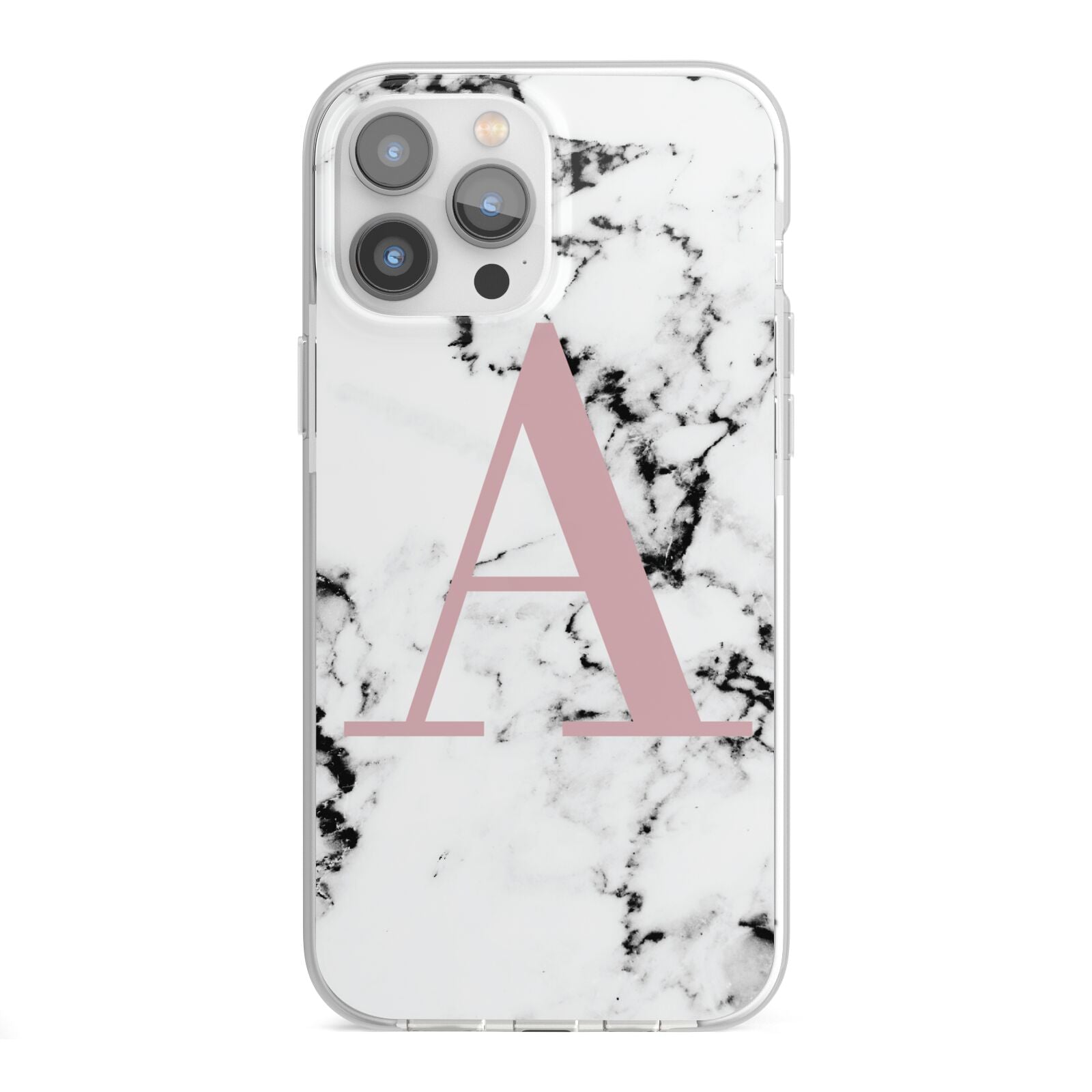 Marble Effect Pink Initial Personalised iPhone 13 Pro Max TPU Impact Case with White Edges