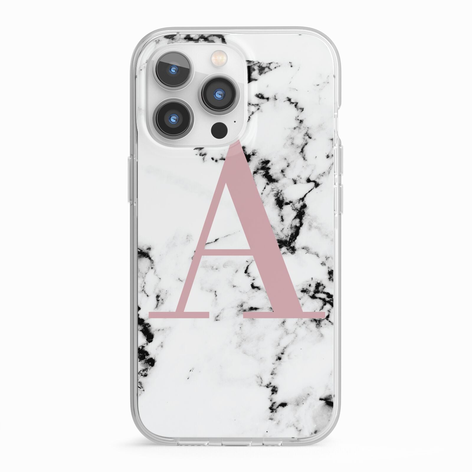 Marble Effect Pink Initial Personalised iPhone 13 Pro TPU Impact Case with White Edges