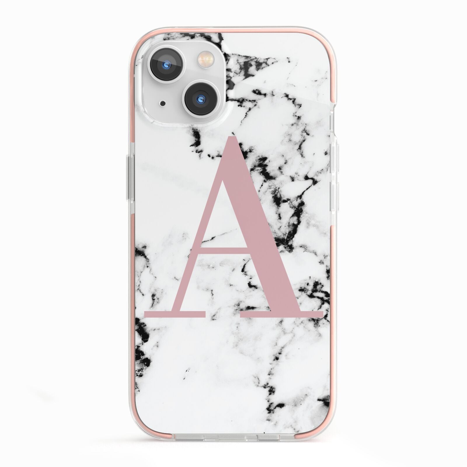 Marble Effect Pink Initial Personalised iPhone 13 TPU Impact Case with Pink Edges