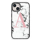 Marble Effect Pink Initial Personalised iPhone 14 Black Impact Case on Silver phone