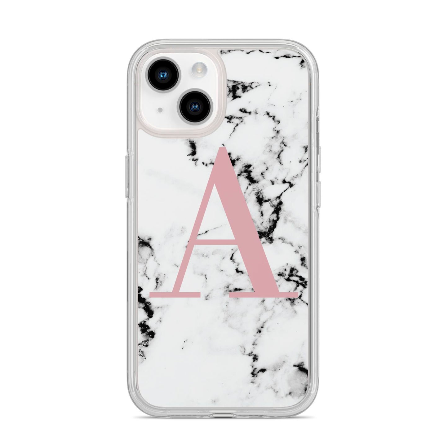 Marble Effect Pink Initial Personalised iPhone 14 Clear Tough Case Starlight