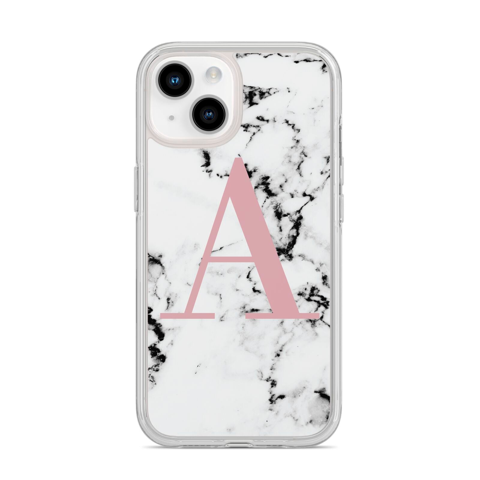 Marble Effect Pink Initial Personalised iPhone 14 Clear Tough Case Starlight