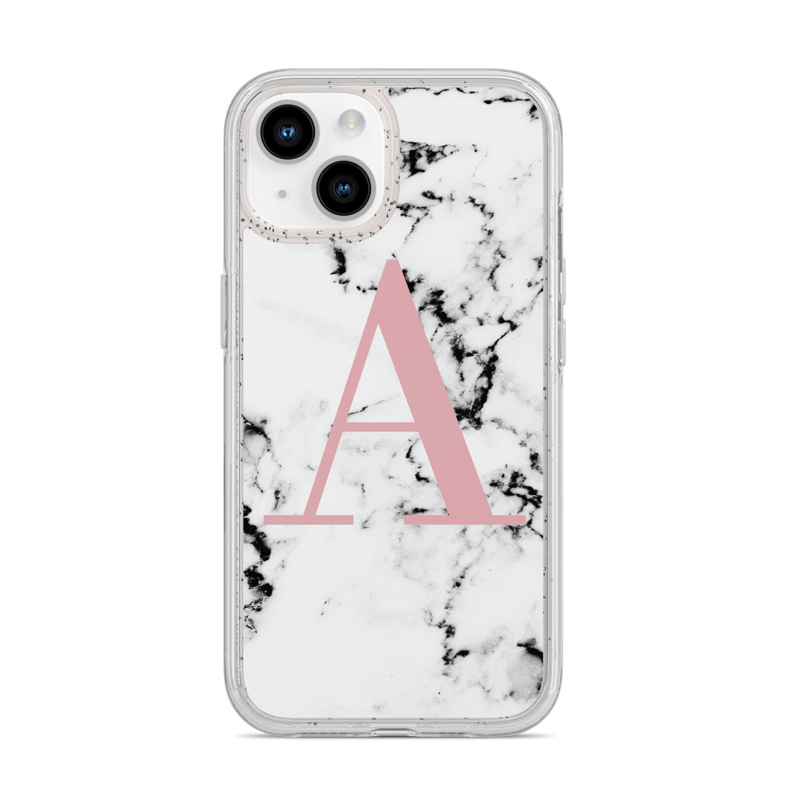 Marble Effect Pink Initial Personalised iPhone 14 Glitter Tough Case Starlight