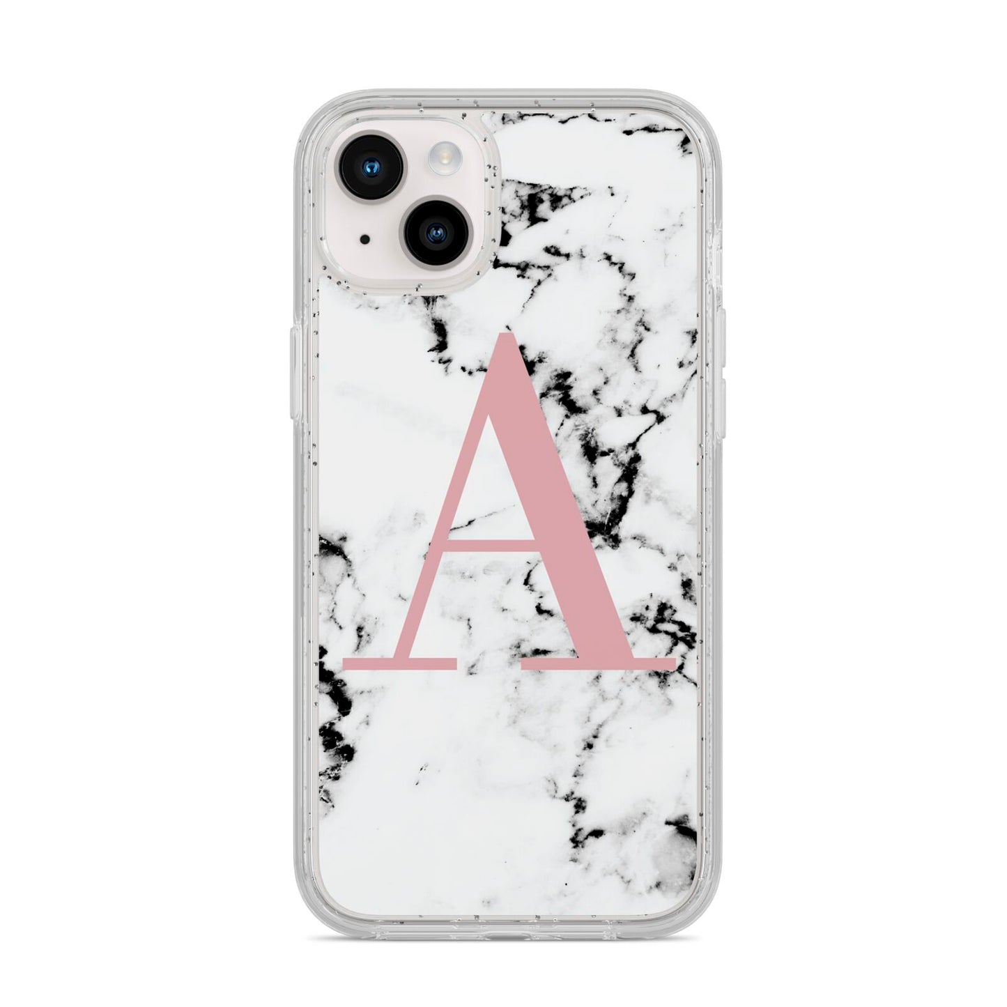 Marble Effect Pink Initial Personalised iPhone 14 Plus Glitter Tough Case Starlight
