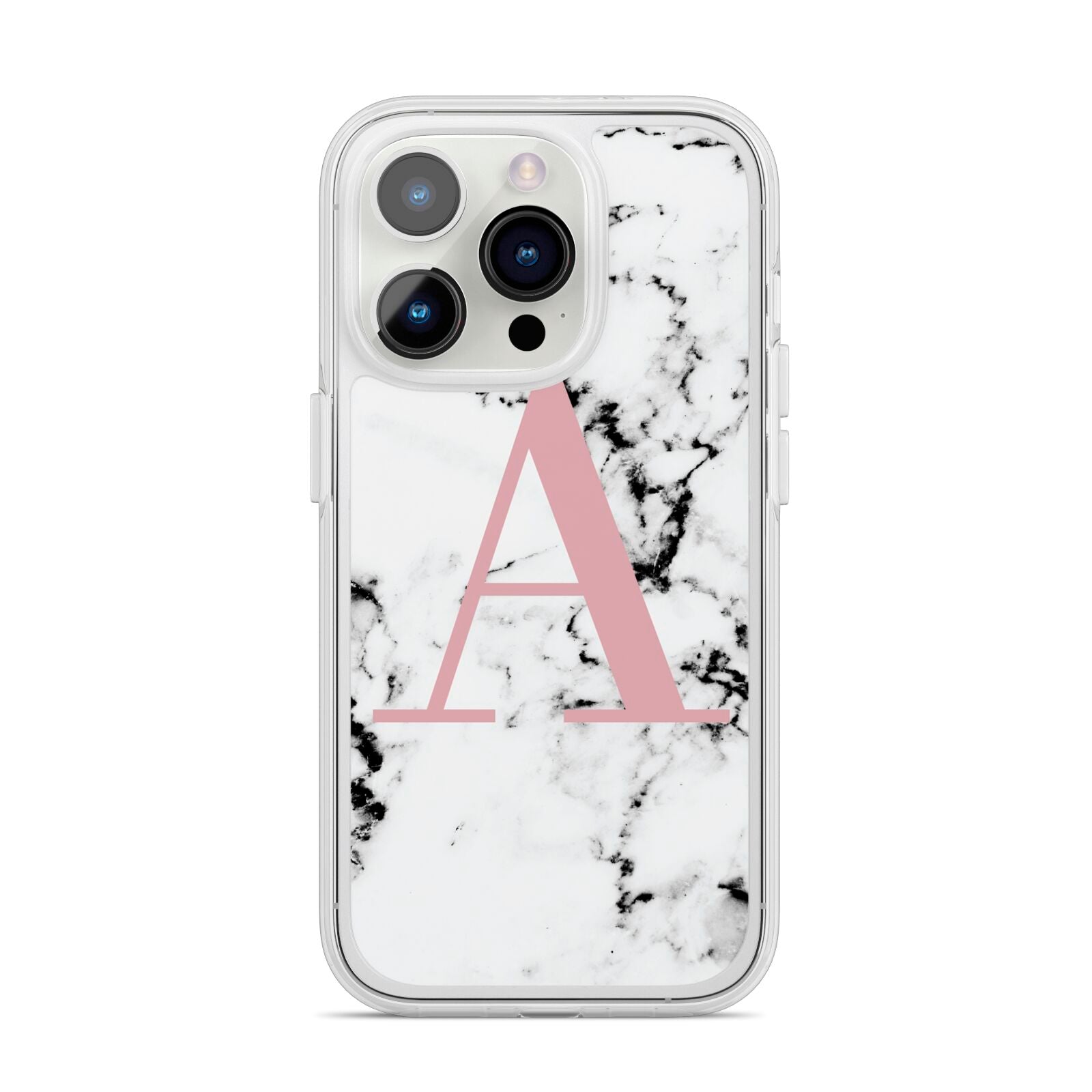 Marble Effect Pink Initial Personalised iPhone 14 Pro Clear Tough Case Silver