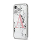 Marble Effect Pink Initial Personalised iPhone 14 Pro Max Clear Tough Case Silver Angled Image