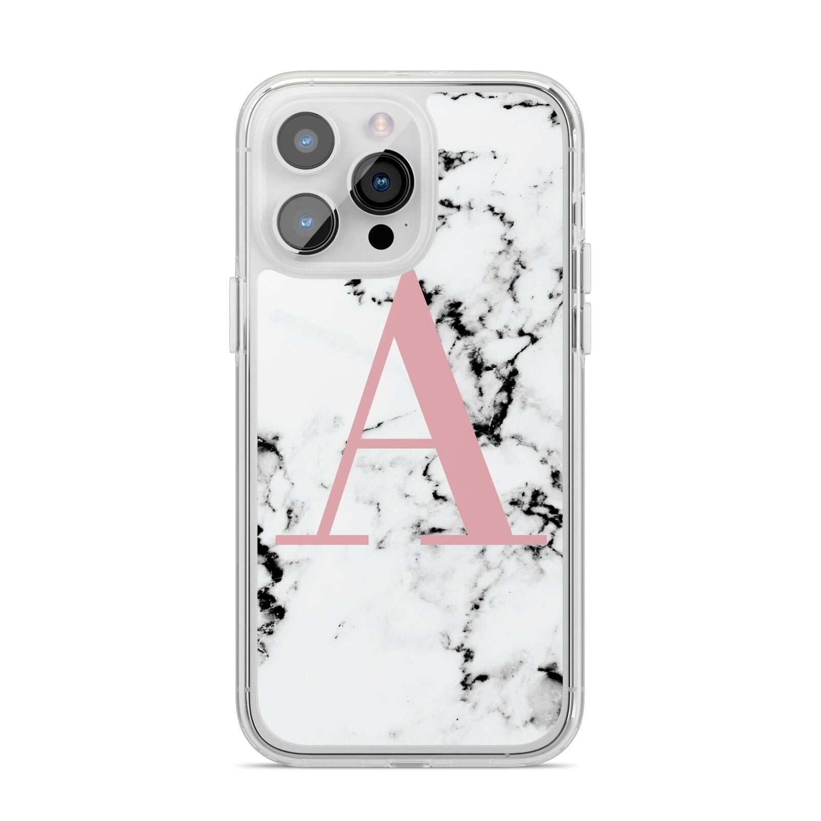 Marble Effect Pink Initial Personalised iPhone 14 Pro Max Clear Tough Case Silver