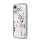 Marble Effect Pink Initial Personalised iPhone 14 Pro Max Glitter Tough Case Silver Angled Image