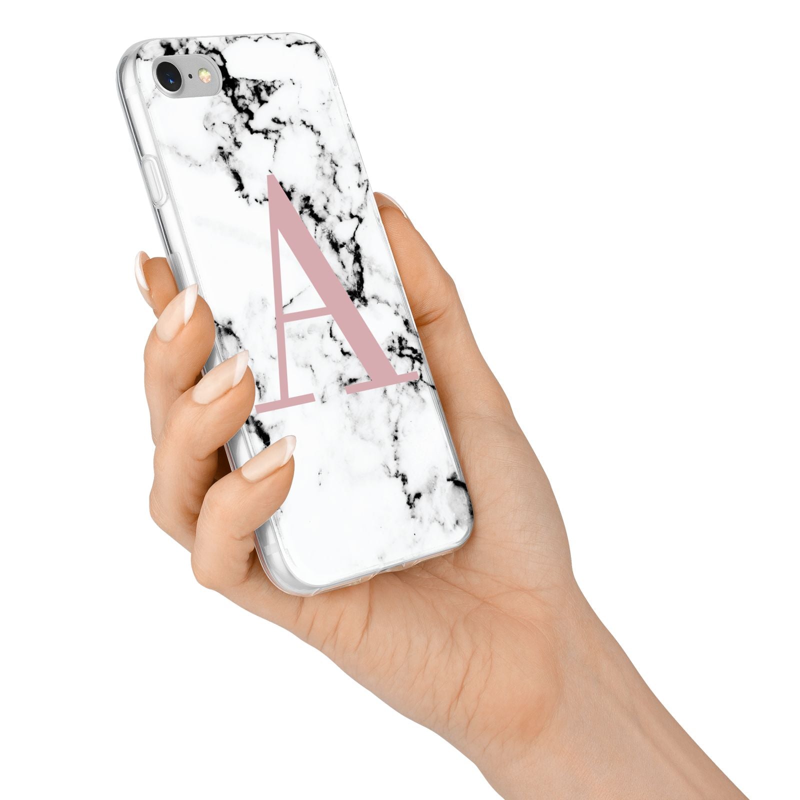 Marble Effect Pink Initial Personalised iPhone 7 Bumper Case on Silver iPhone Alternative Image