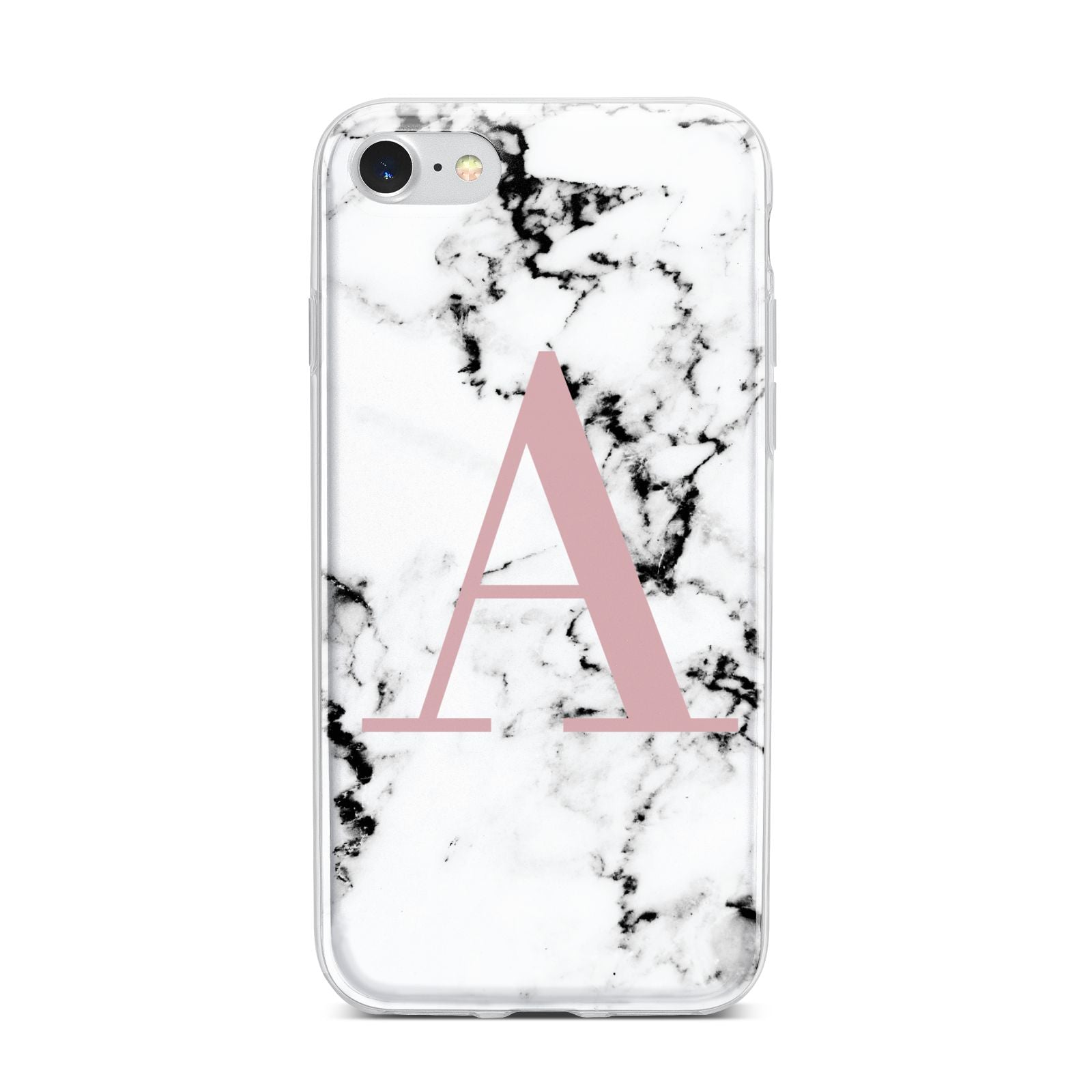 Marble Effect Pink Initial Personalised iPhone 7 Bumper Case on Silver iPhone