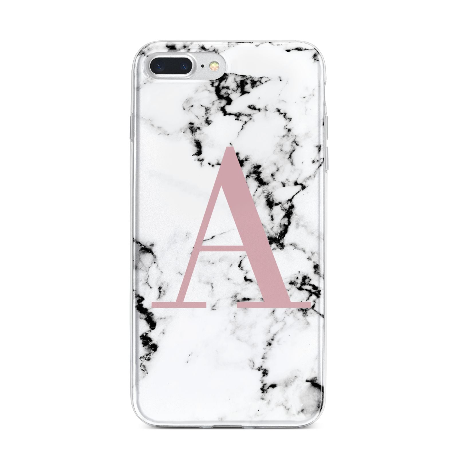 Marble Effect Pink Initial Personalised iPhone 7 Plus Bumper Case on Silver iPhone