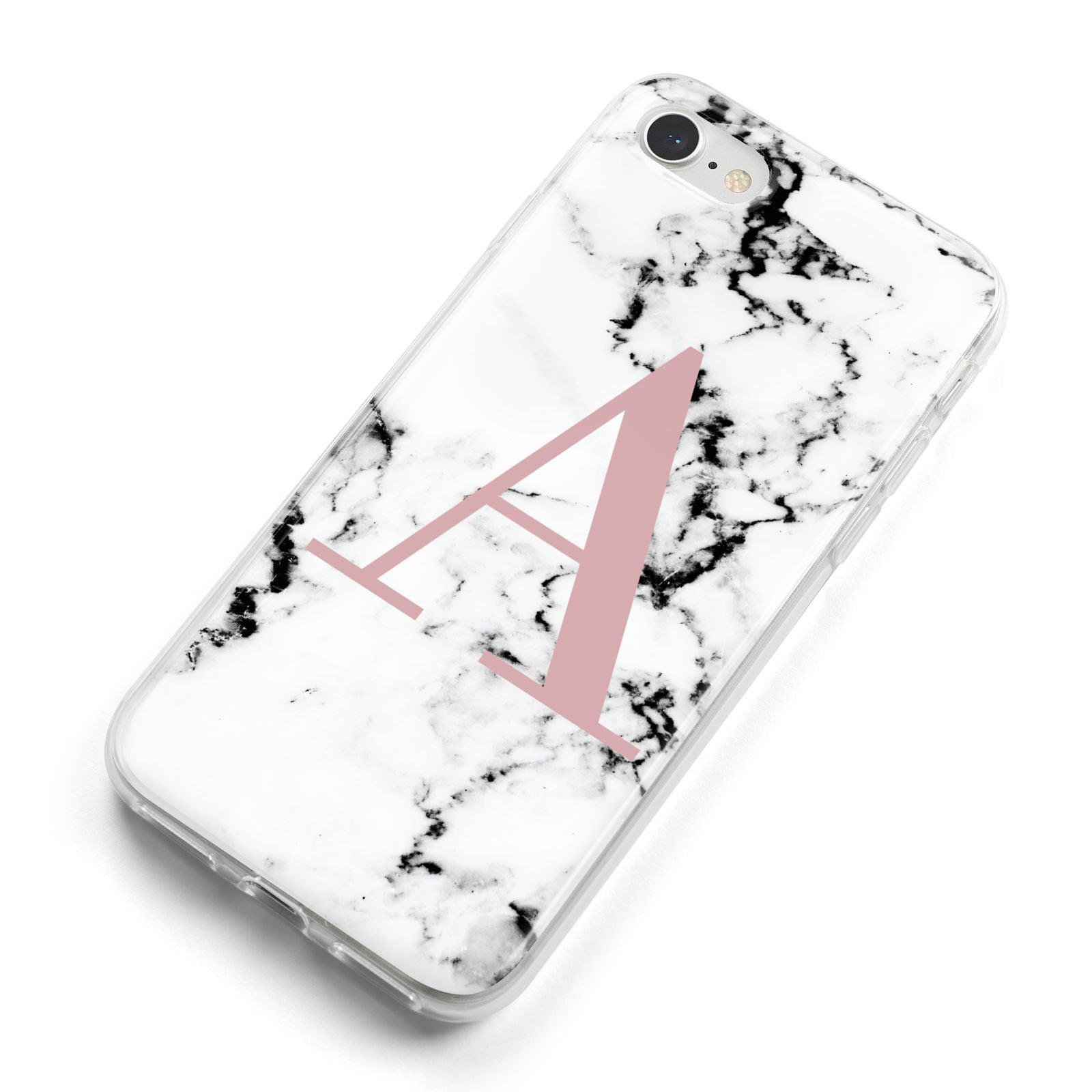 Marble Effect Pink Initial Personalised iPhone 8 Bumper Case on Silver iPhone Alternative Image