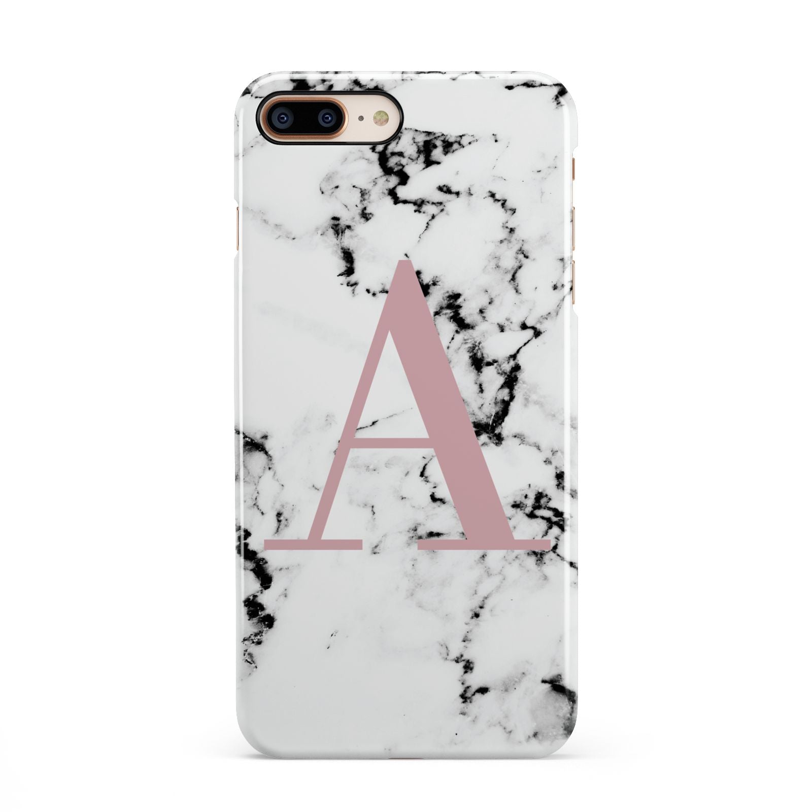 Marble Effect Pink Initial Personalised iPhone 8 Plus 3D Snap Case on Gold Phone