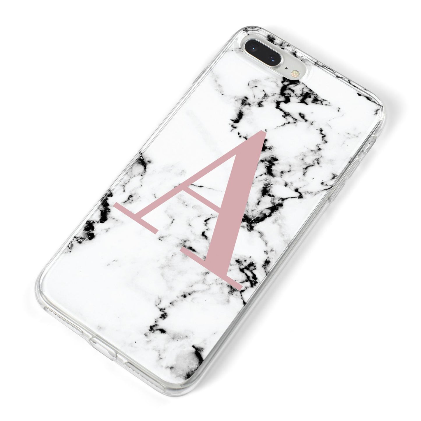 Marble Effect Pink Initial Personalised iPhone 8 Plus Bumper Case on Silver iPhone Alternative Image