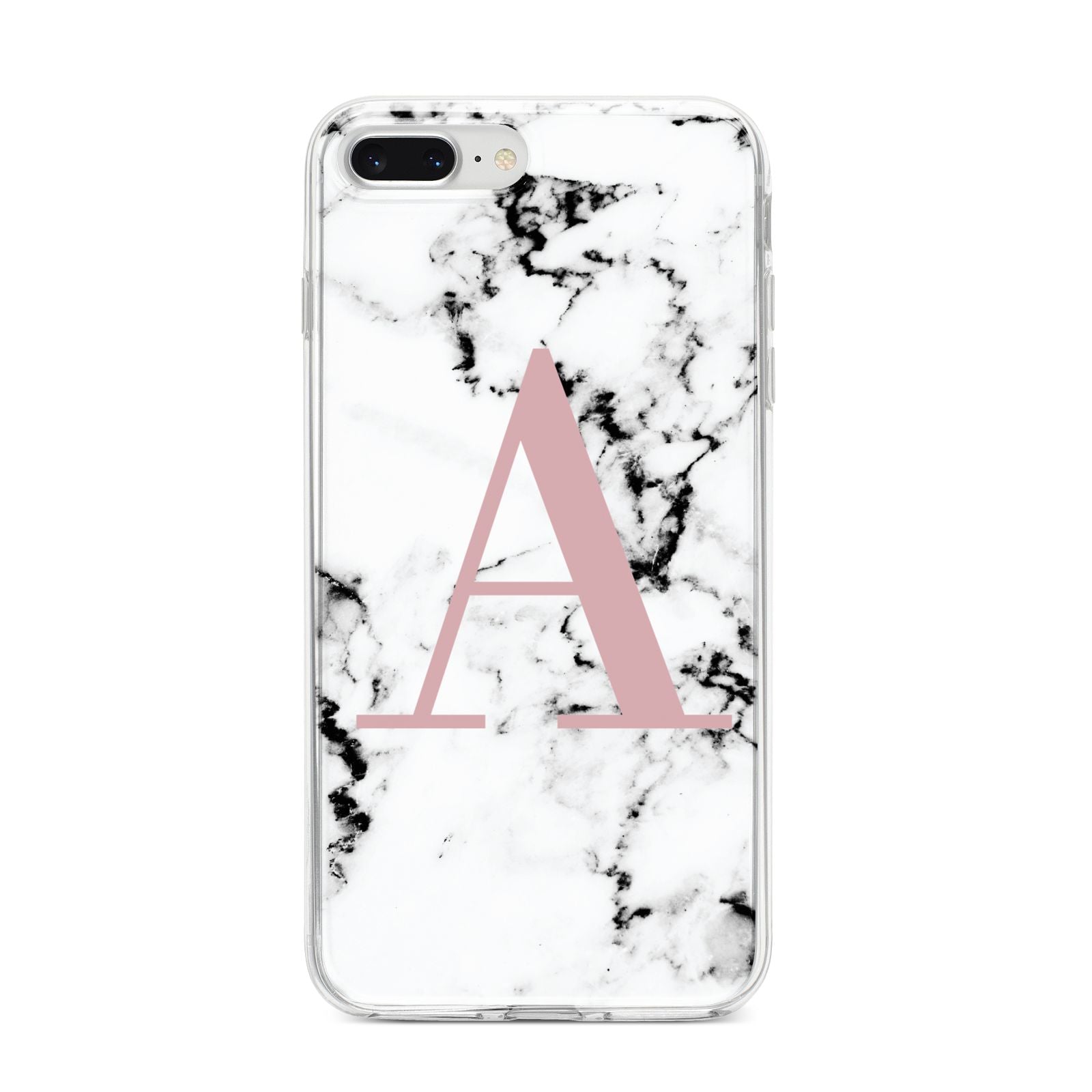 Marble Effect Pink Initial Personalised iPhone 8 Plus Bumper Case on Silver iPhone