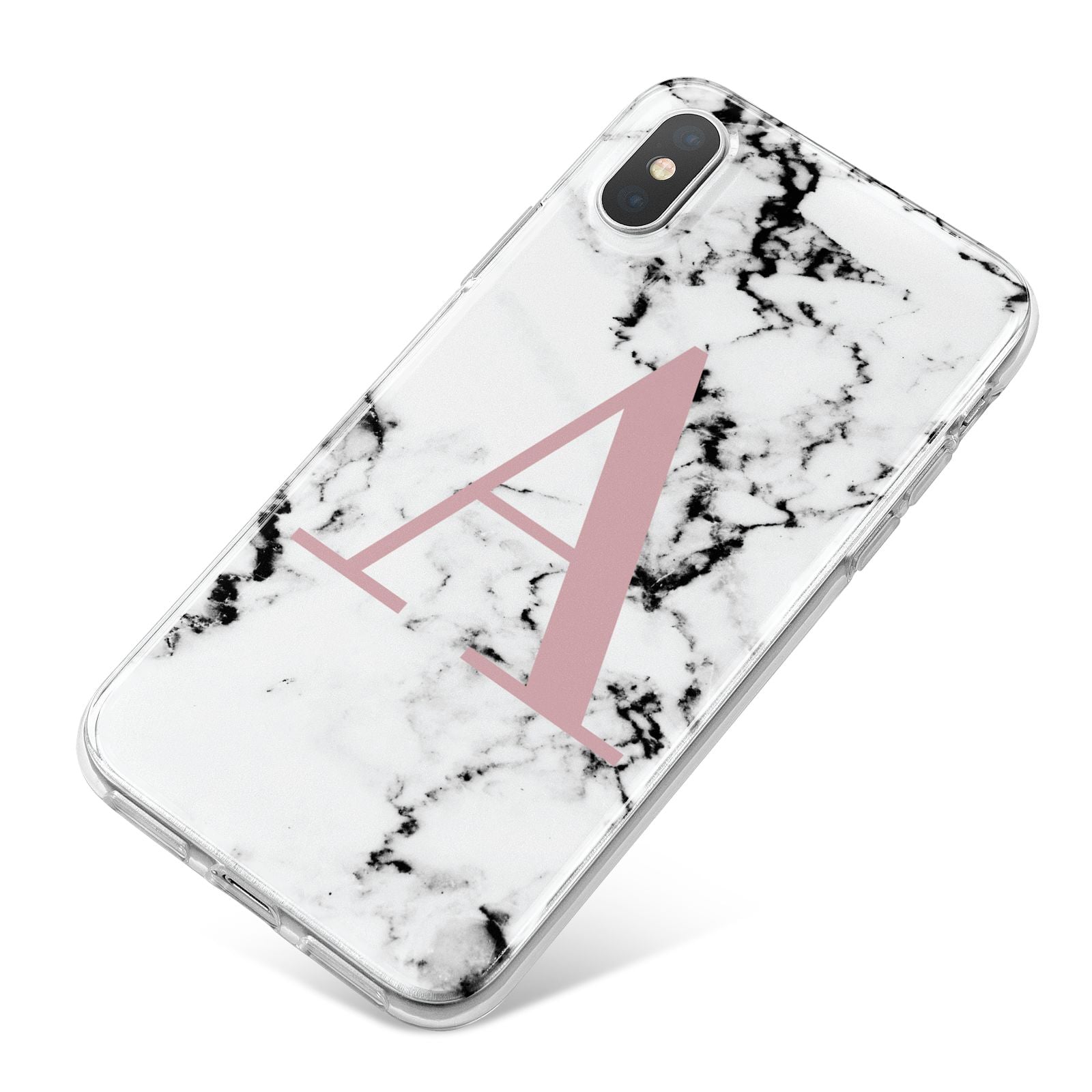 Marble Effect Pink Initial Personalised iPhone X Bumper Case on Silver iPhone
