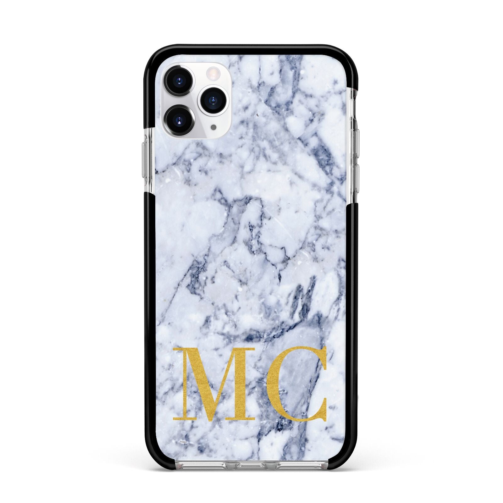Marble Gold Initial Personalised Apple iPhone 11 Pro Max in Silver with Black Impact Case