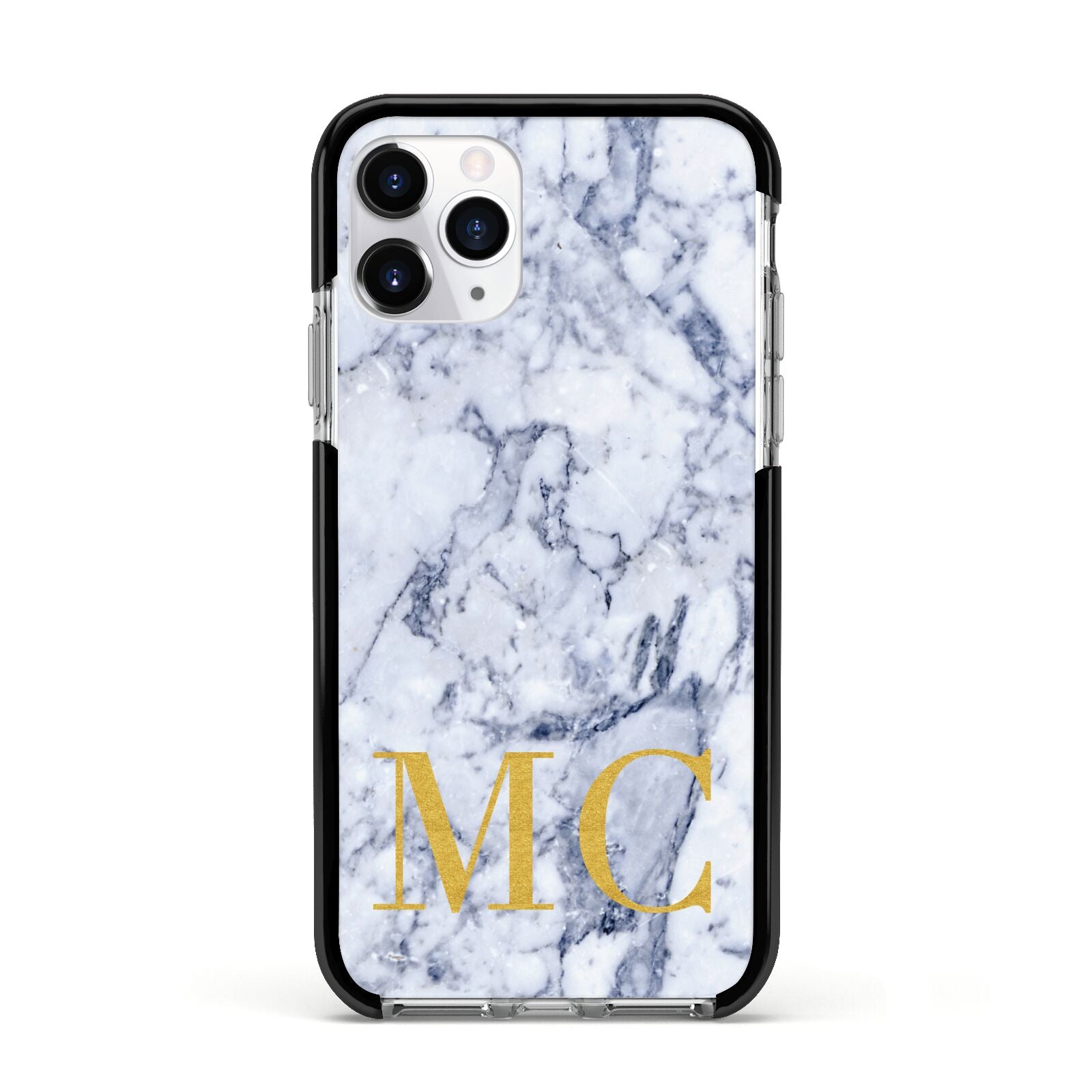 Marble Gold Initial Personalised Apple iPhone 11 Pro in Silver with Black Impact Case