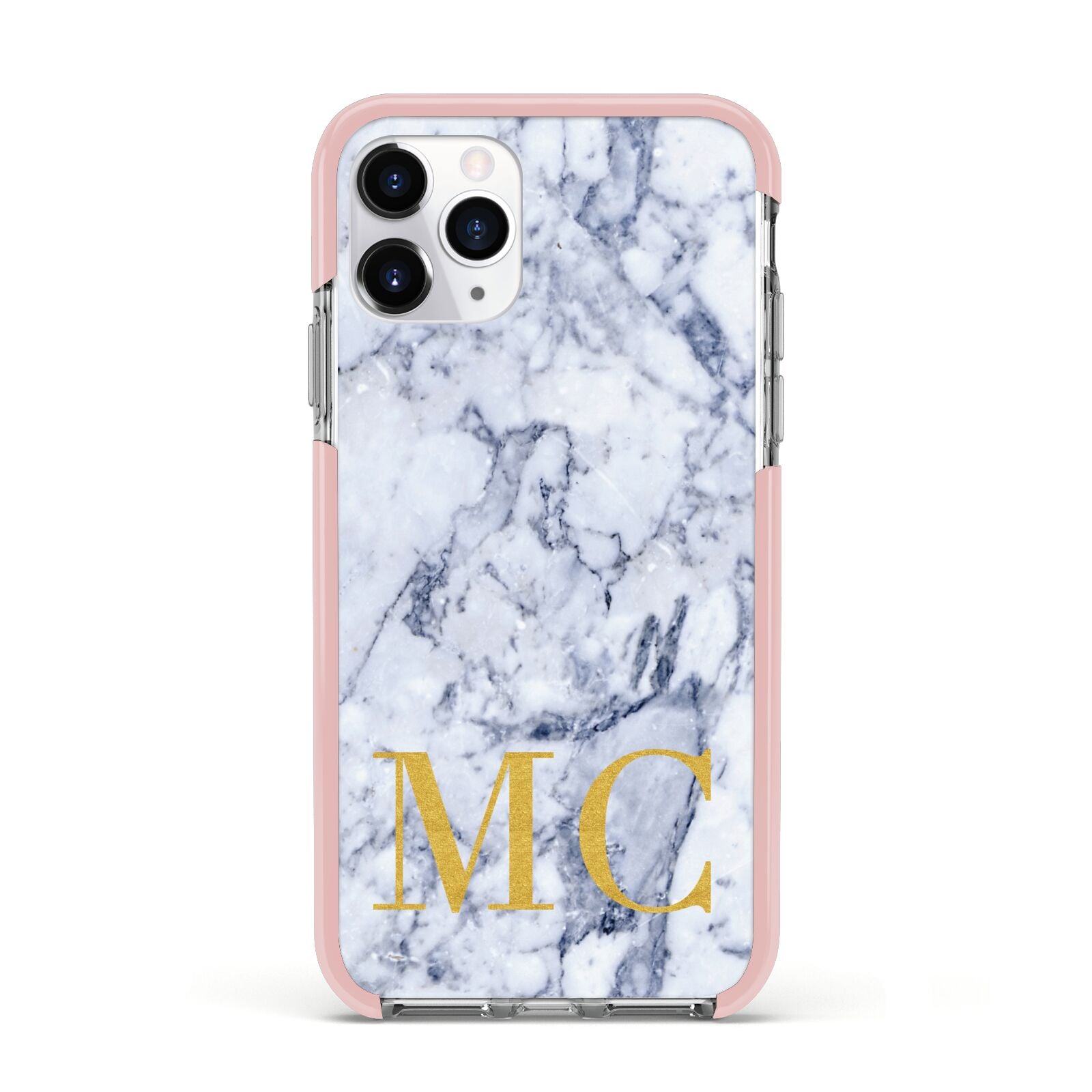 Marble Gold Initial Personalised Apple iPhone 11 Pro in Silver with Pink Impact Case