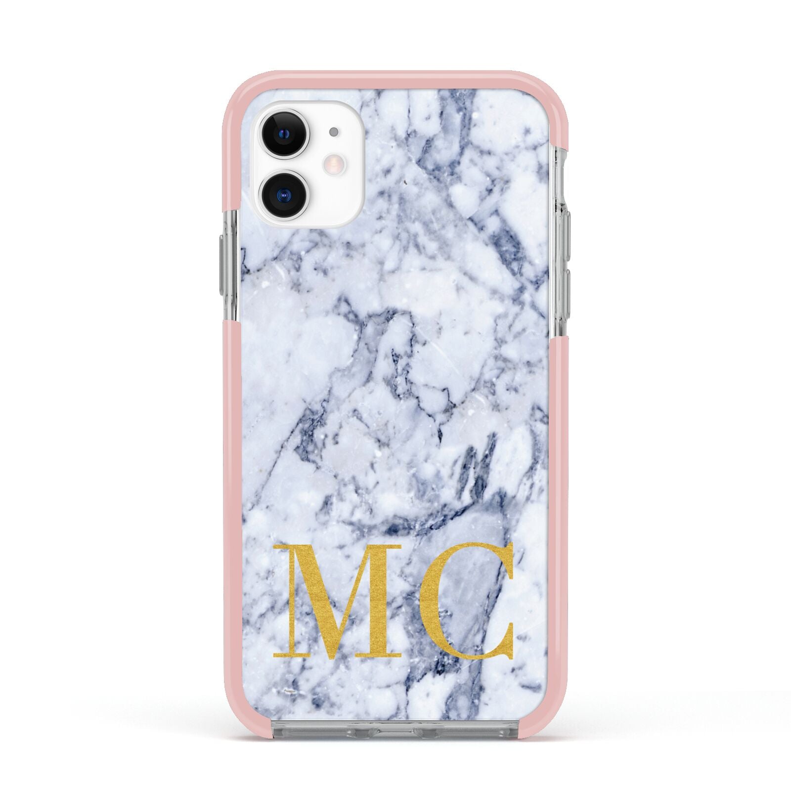 Marble Gold Initial Personalised Apple iPhone 11 in White with Pink Impact Case