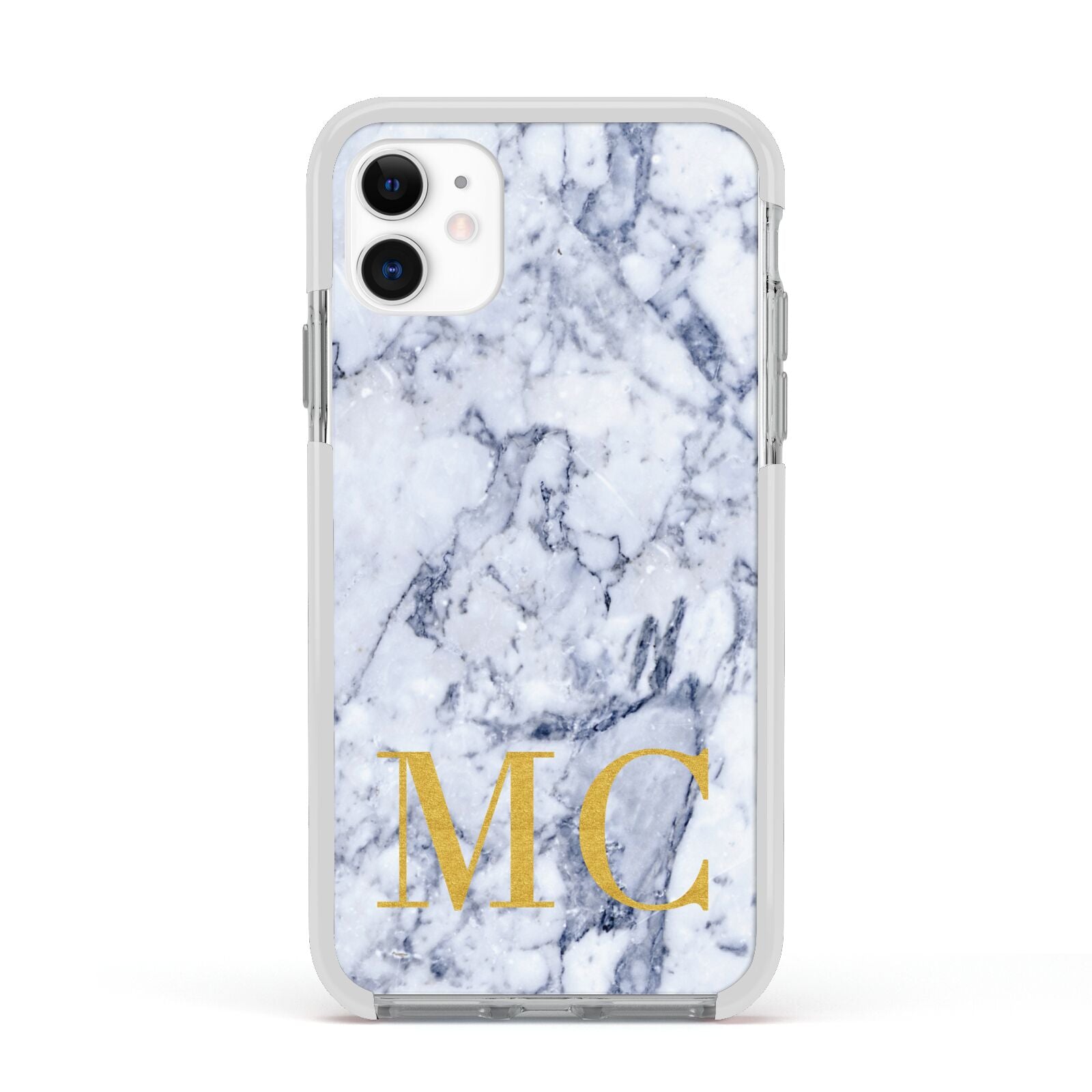 Marble Gold Initial Personalised Apple iPhone 11 in White with White Impact Case
