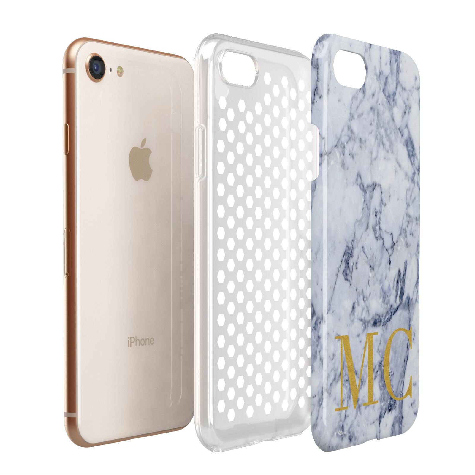 Marble Gold Initial Personalised Apple iPhone 7 8 3D Tough Case Expanded View