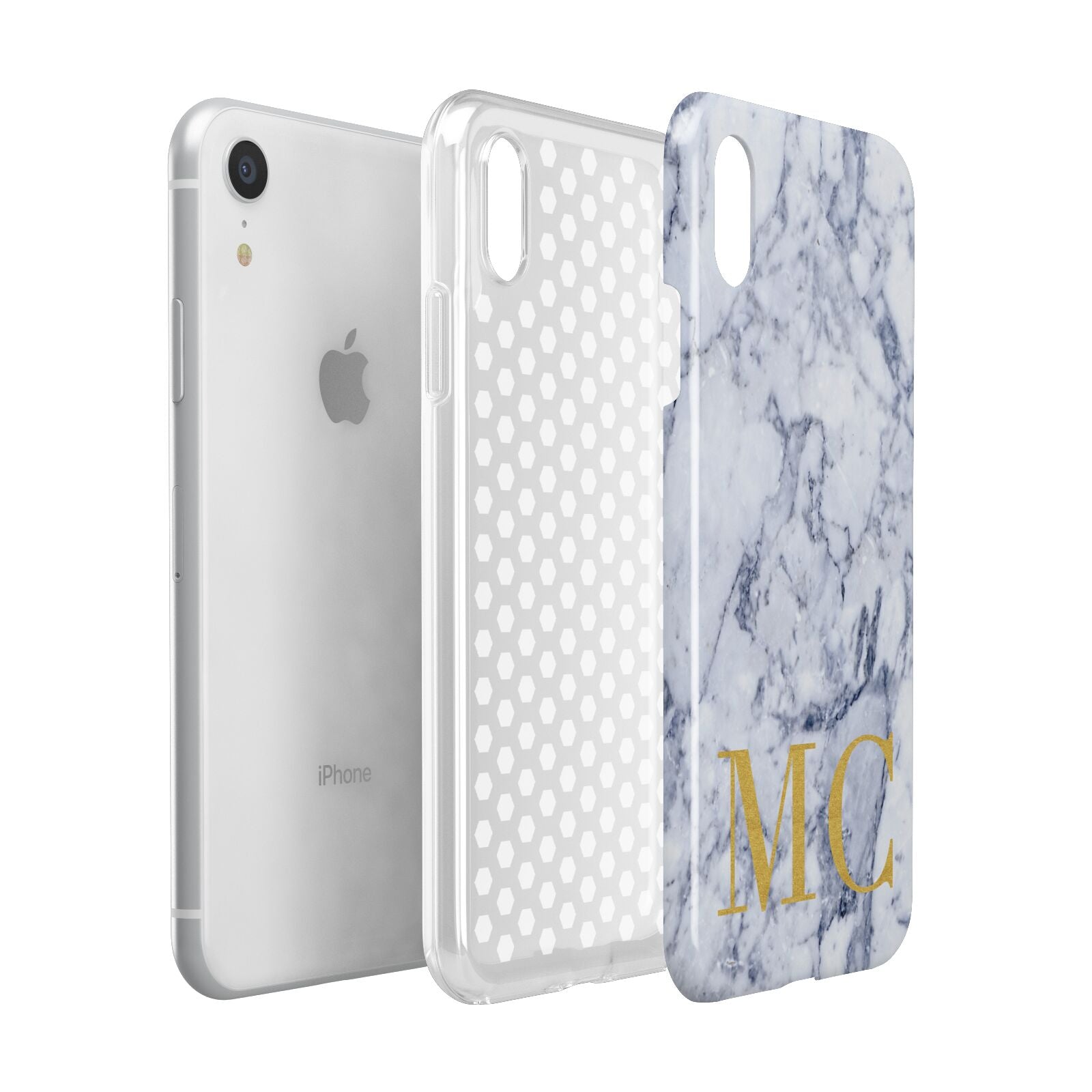 Marble Gold Initial Personalised Apple iPhone XR White 3D Tough Case Expanded view