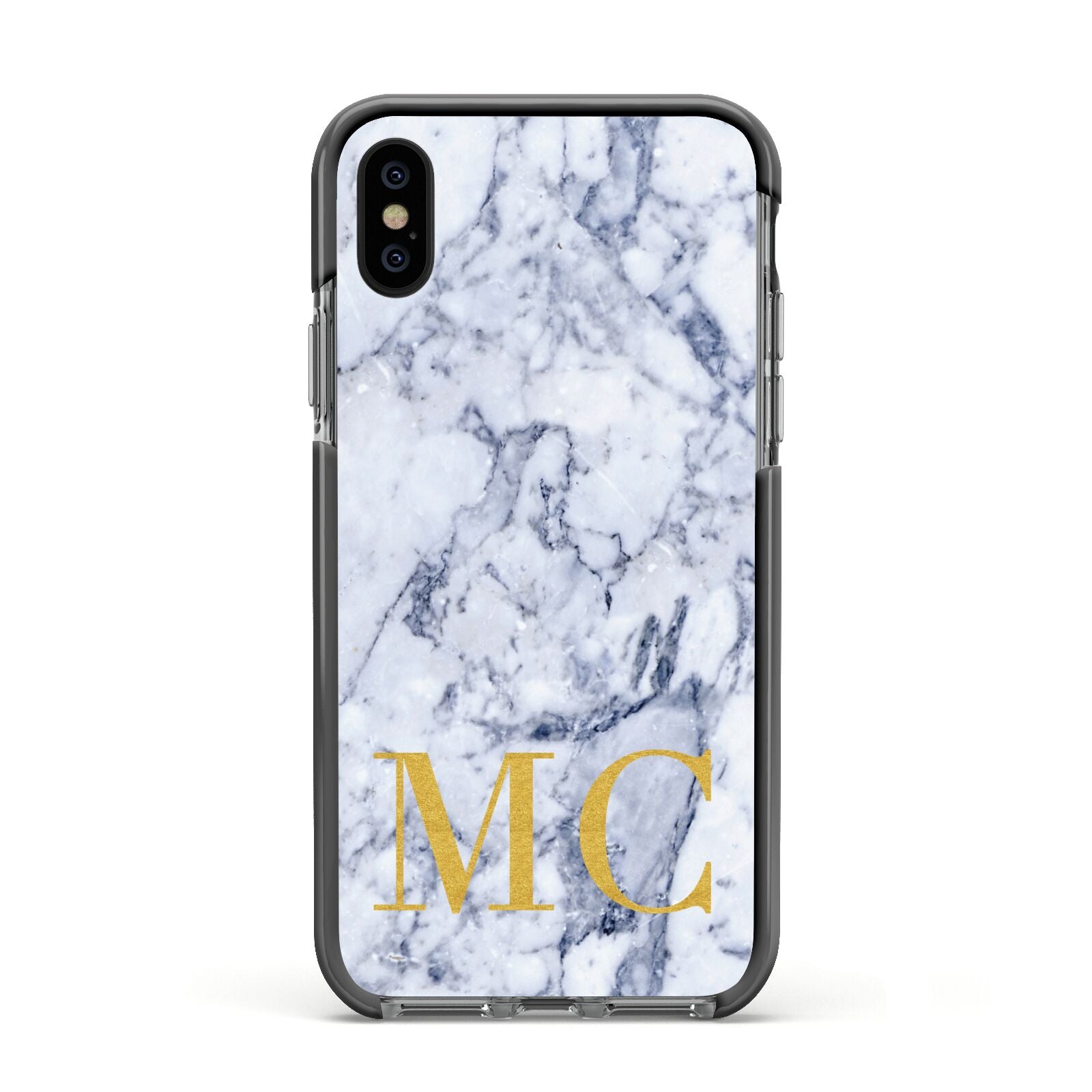 Marble Gold Initial Personalised Apple iPhone Xs Impact Case Black Edge on Black Phone