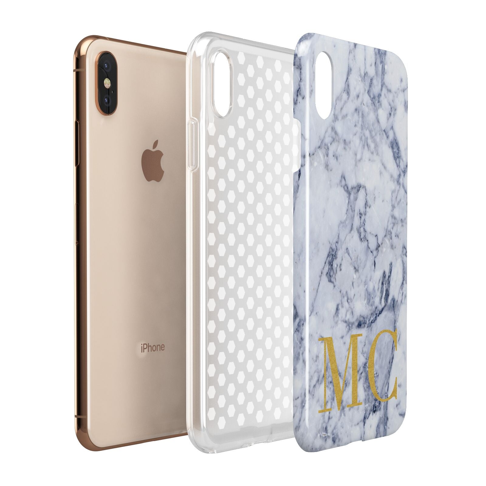 Marble Gold Initial Personalised Apple iPhone Xs Max 3D Tough Case Expanded View