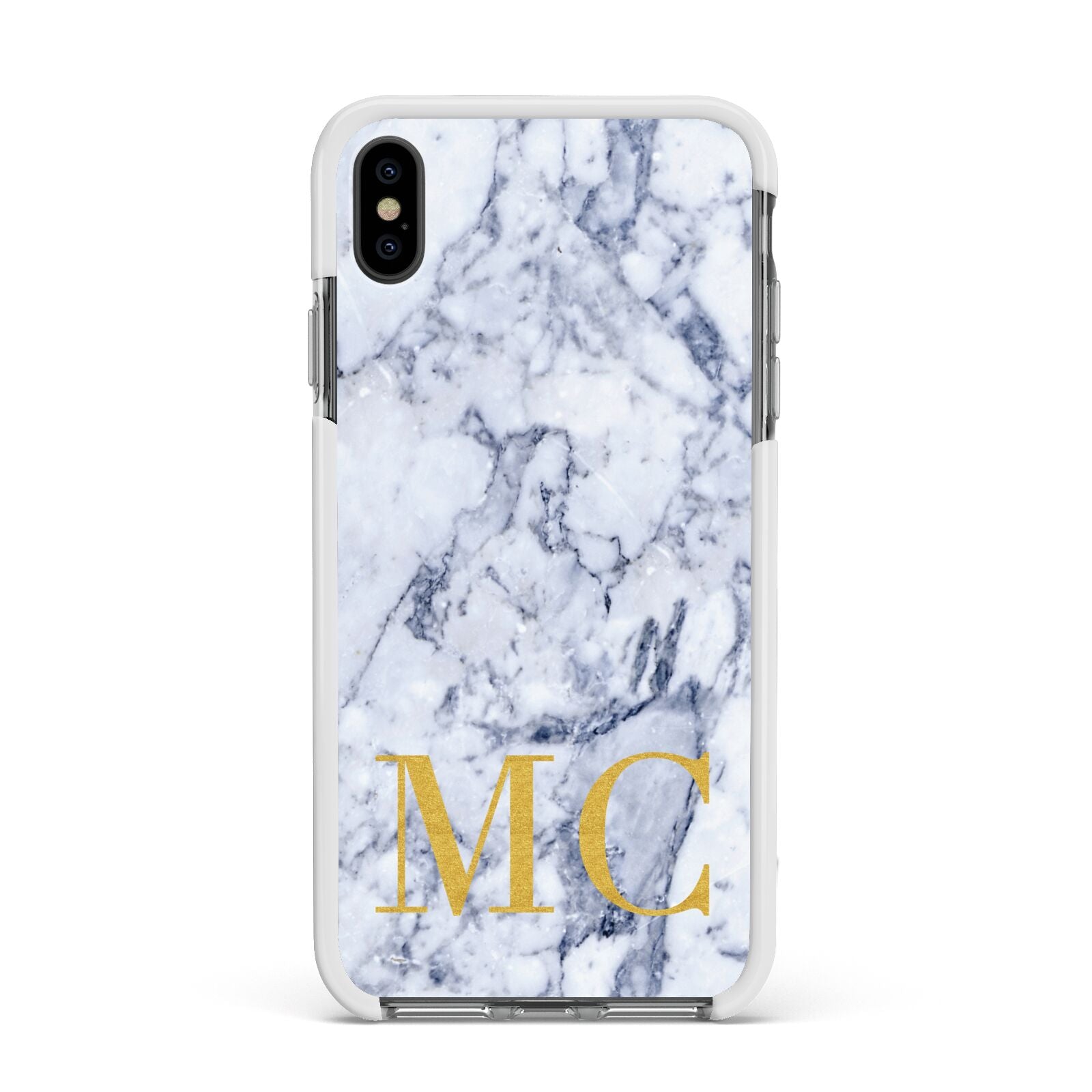 Marble Gold Initial Personalised Apple iPhone Xs Max Impact Case White Edge on Black Phone