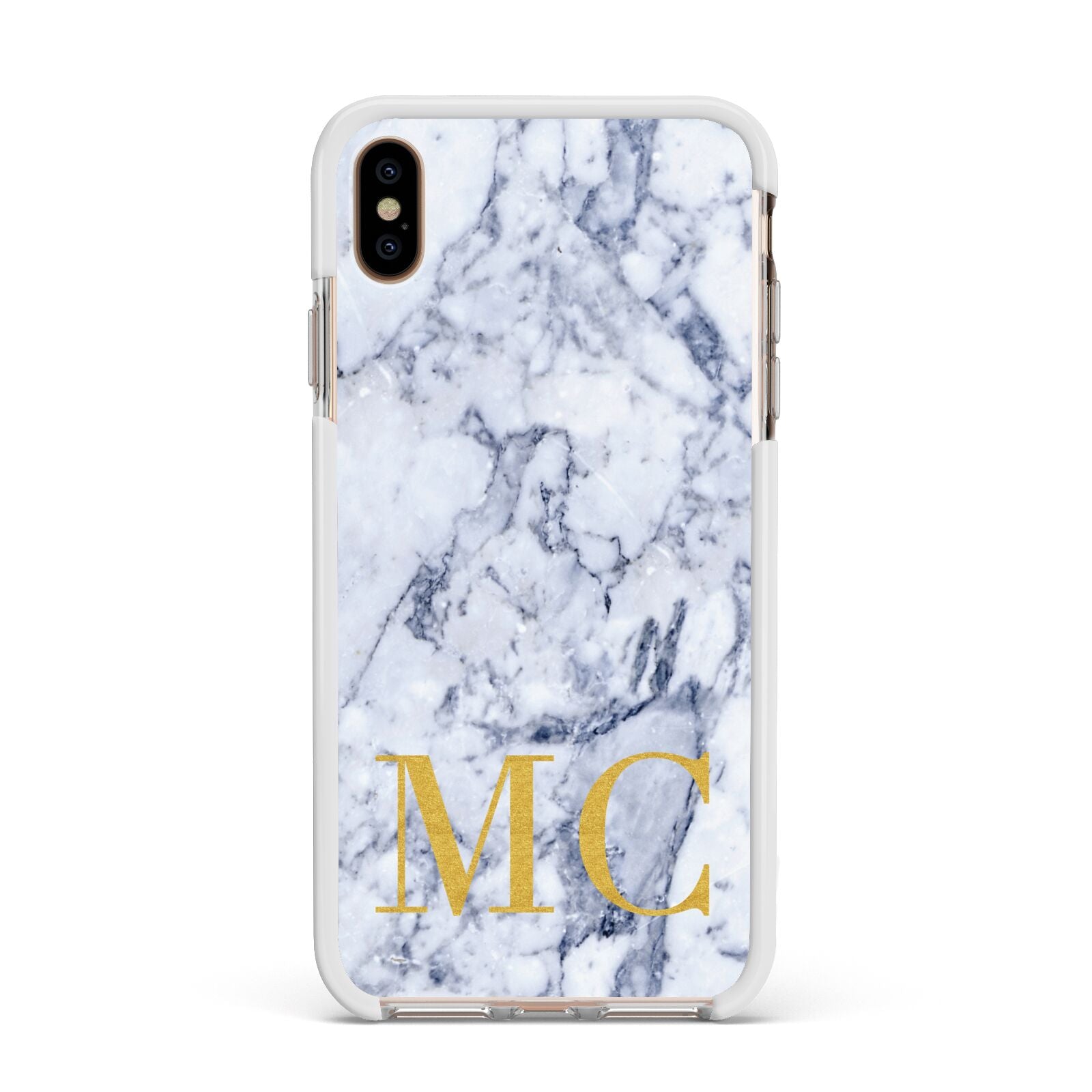 Marble Gold Initial Personalised Apple iPhone Xs Max Impact Case White Edge on Gold Phone