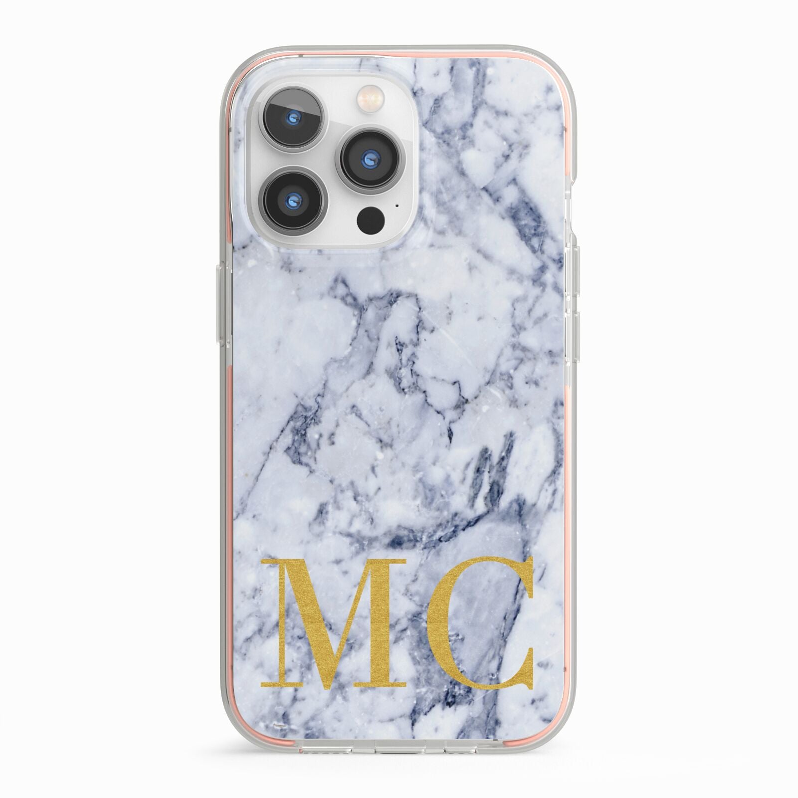 Marble Gold Initial Personalised iPhone 13 Pro TPU Impact Case with Pink Edges