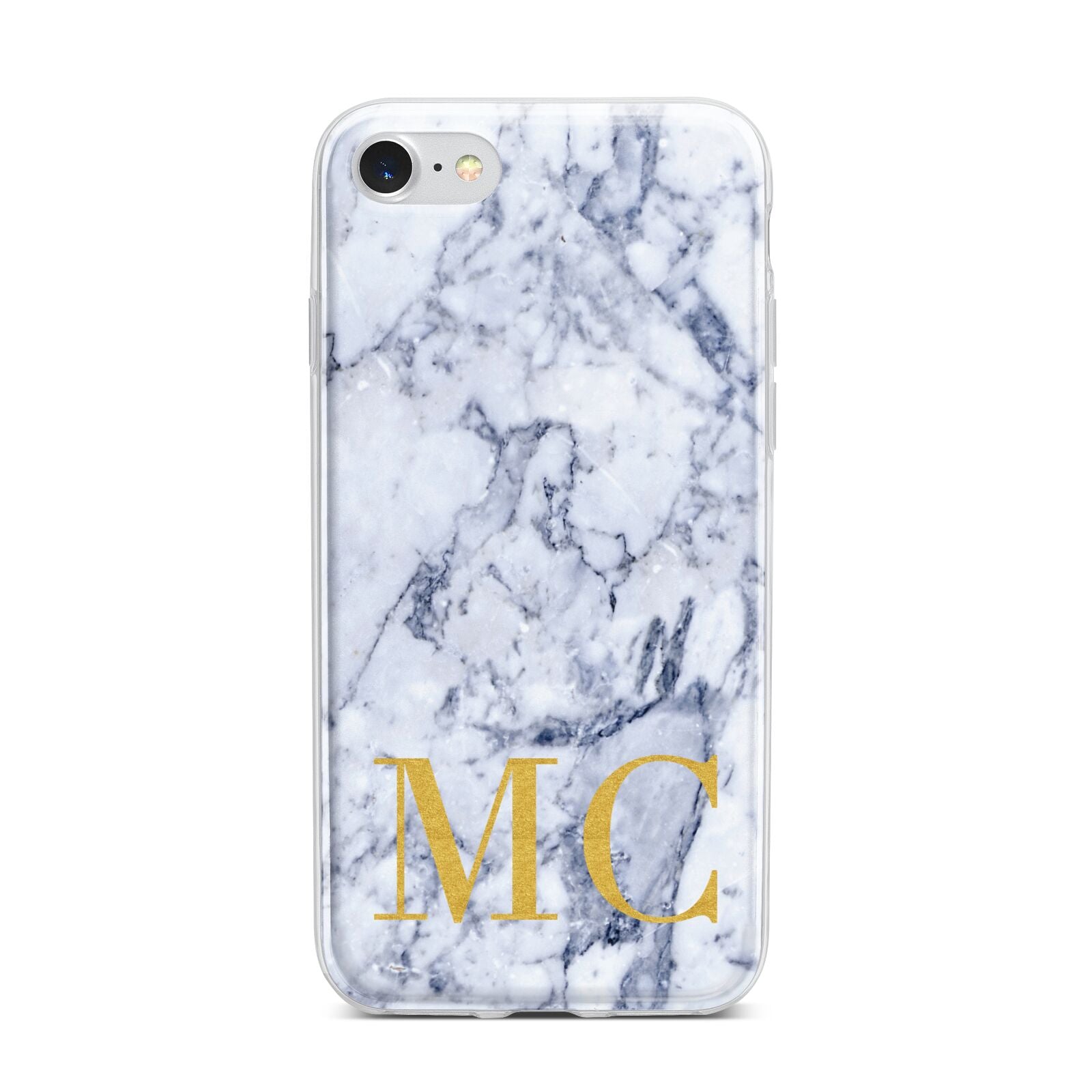 Marble Gold Initial Personalised iPhone 7 Bumper Case on Silver iPhone
