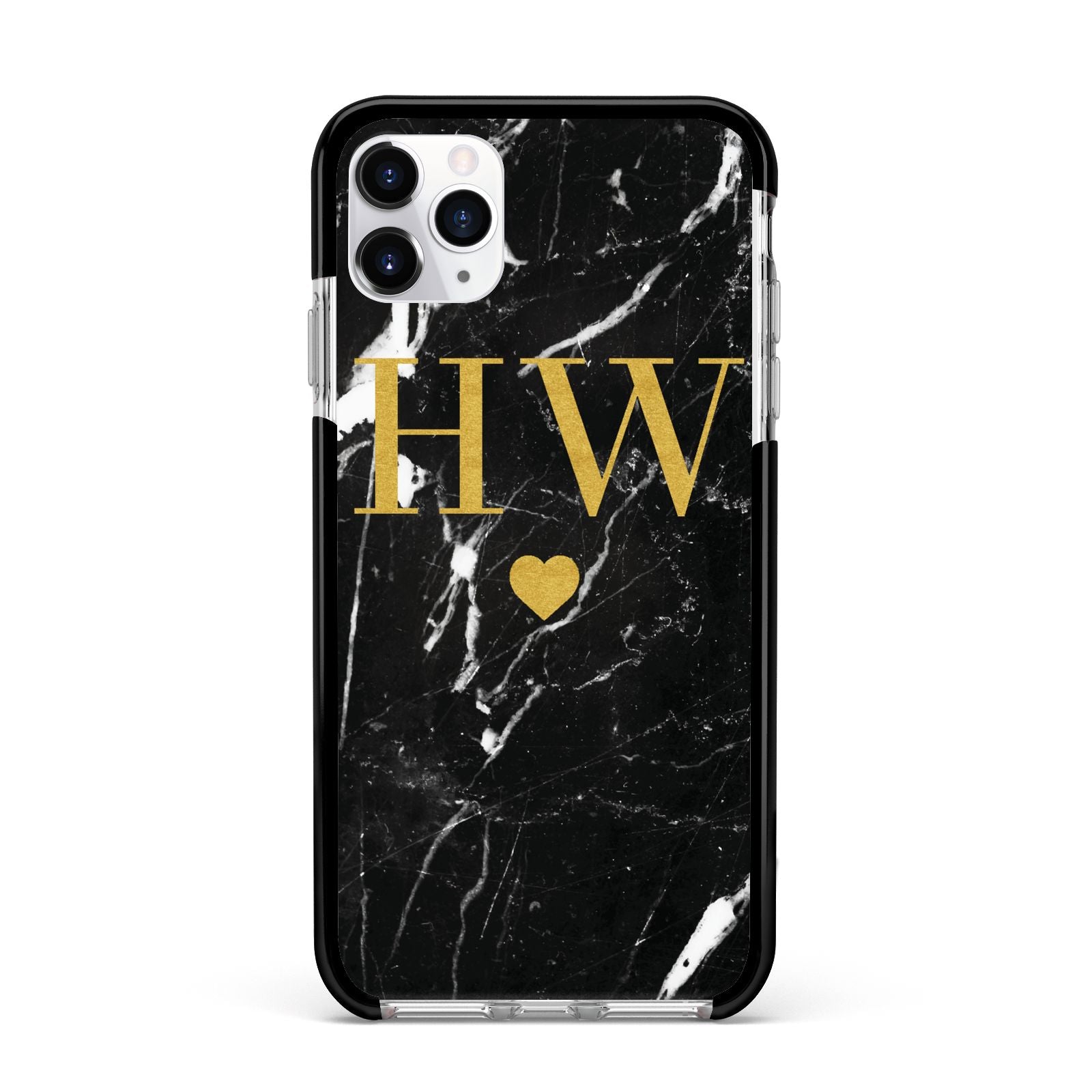 Marble Gold Initials Monogram Personalised Apple iPhone 11 Pro Max in Silver with Black Impact Case