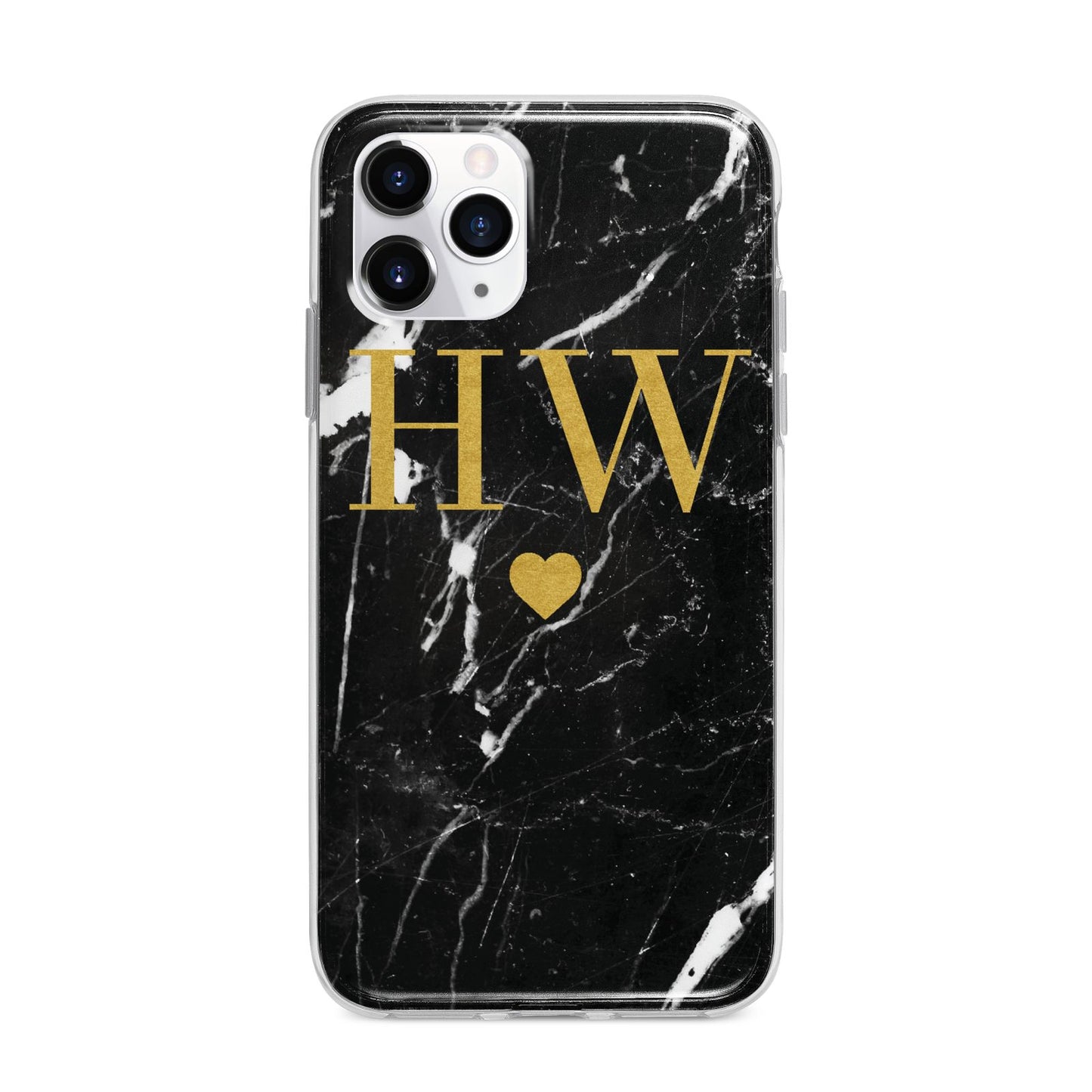 Marble Gold Initials Monogram Personalised Apple iPhone 11 Pro Max in Silver with Bumper Case