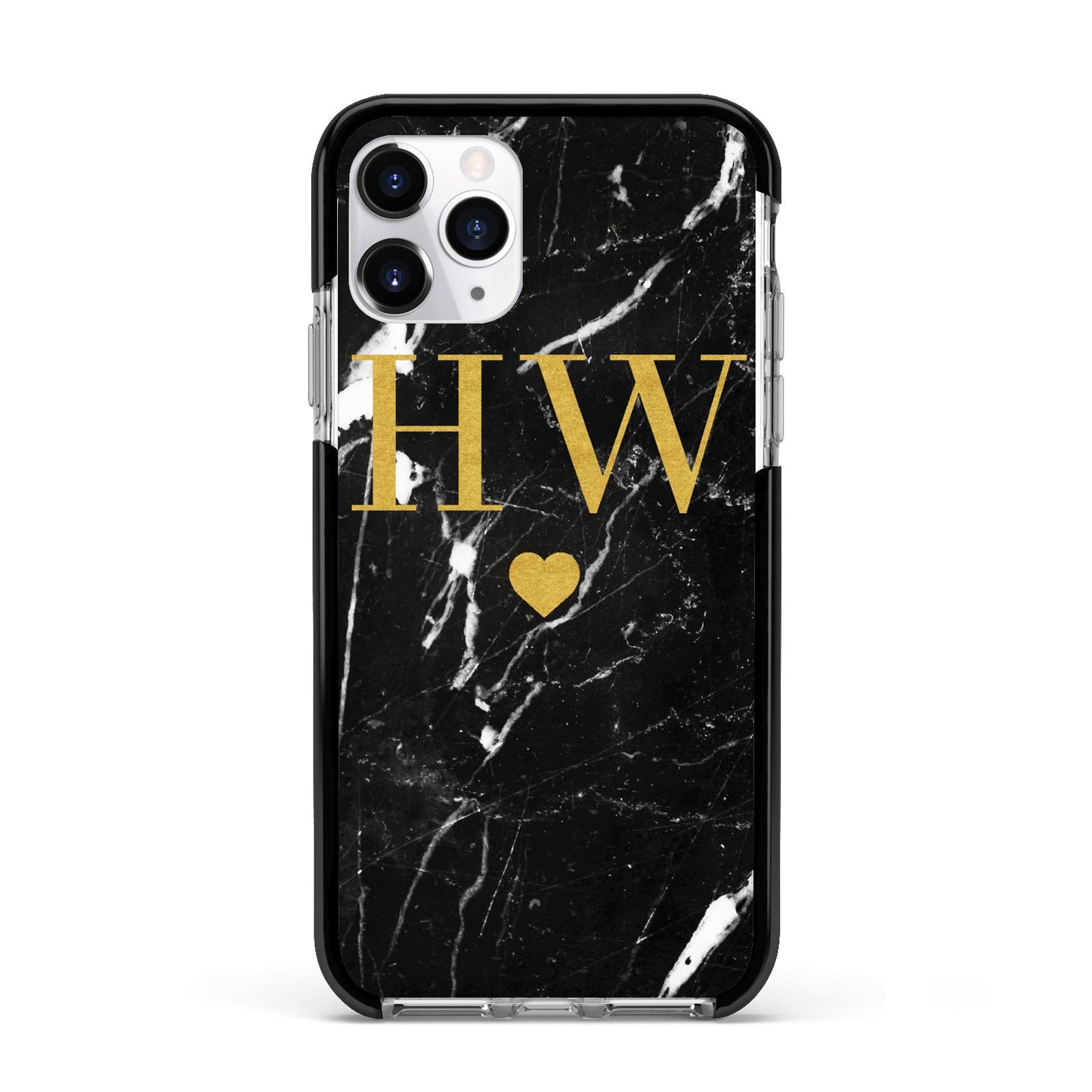 Marble Gold Initials Monogram Personalised Apple iPhone 11 Pro in Silver with Black Impact Case