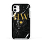 Marble Gold Initials Monogram Personalised Apple iPhone 11 in White with Black Impact Case