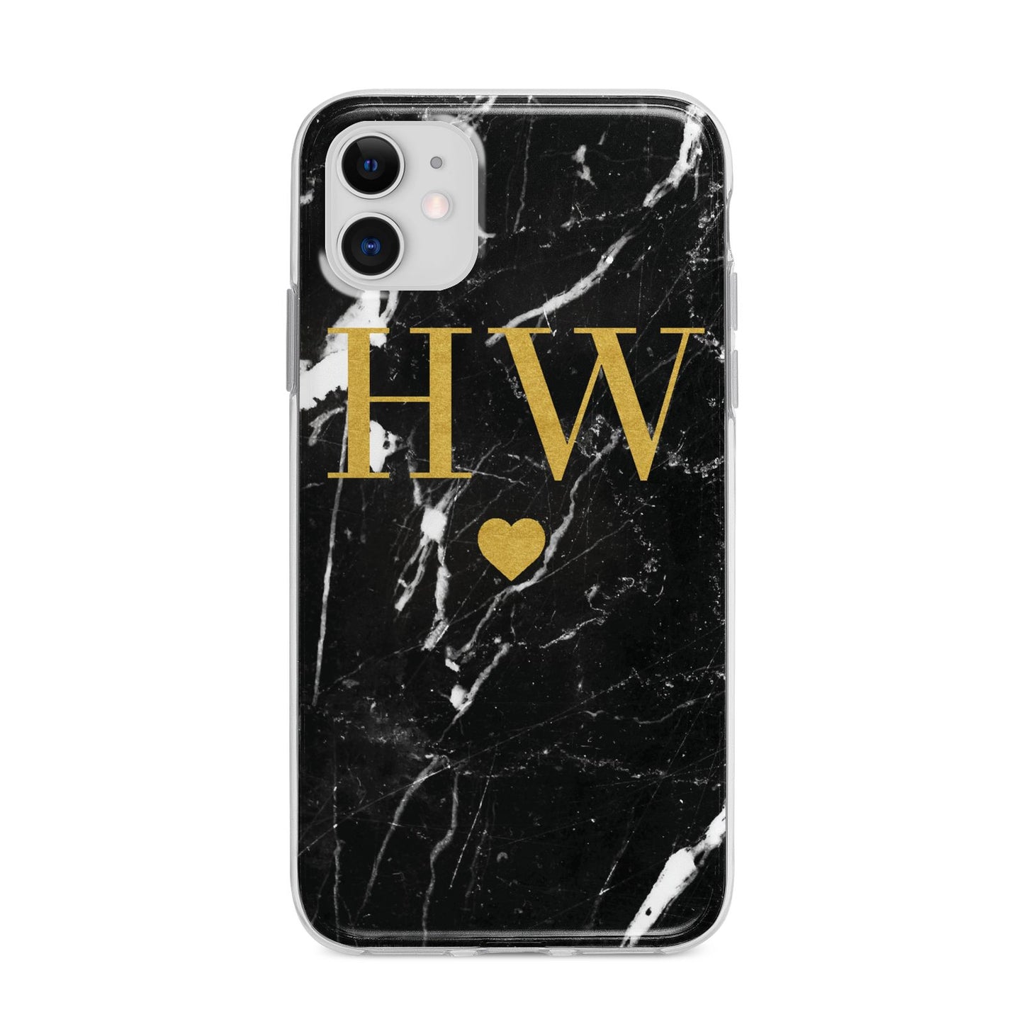 Marble Gold Initials Monogram Personalised Apple iPhone 11 in White with Bumper Case