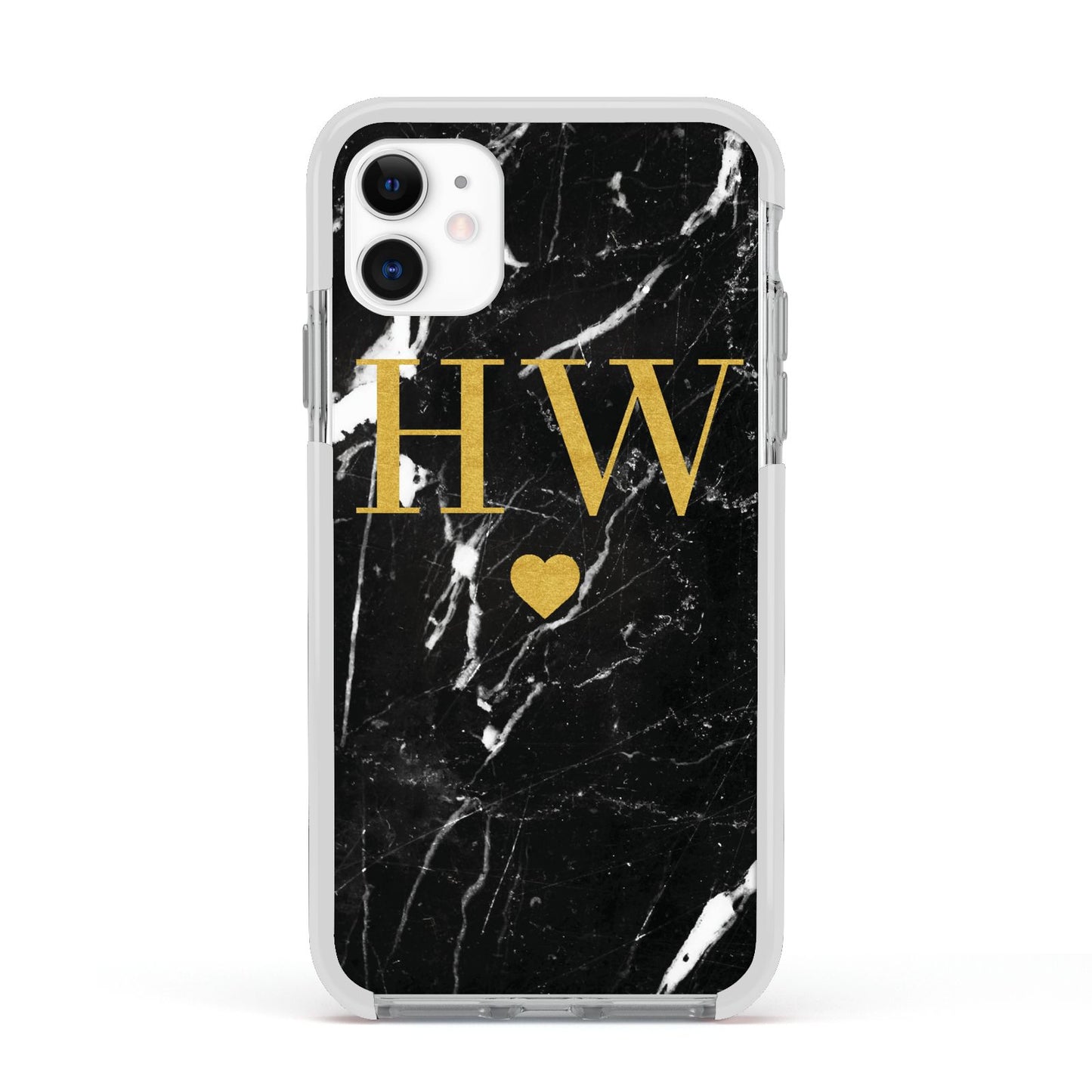 Marble Gold Initials Monogram Personalised Apple iPhone 11 in White with White Impact Case