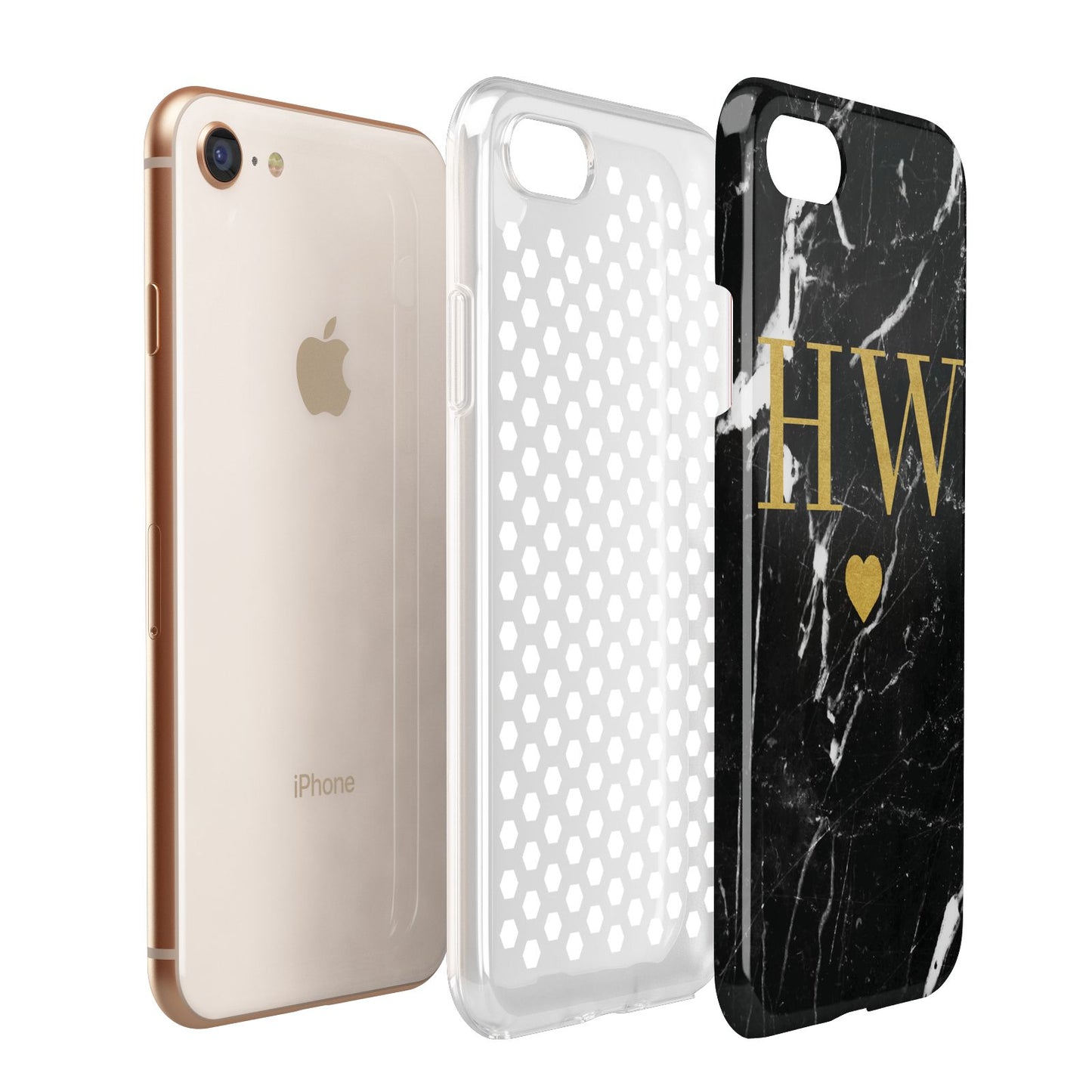 Marble Gold Initials Monogram Personalised Apple iPhone 7 8 3D Tough Case Expanded View